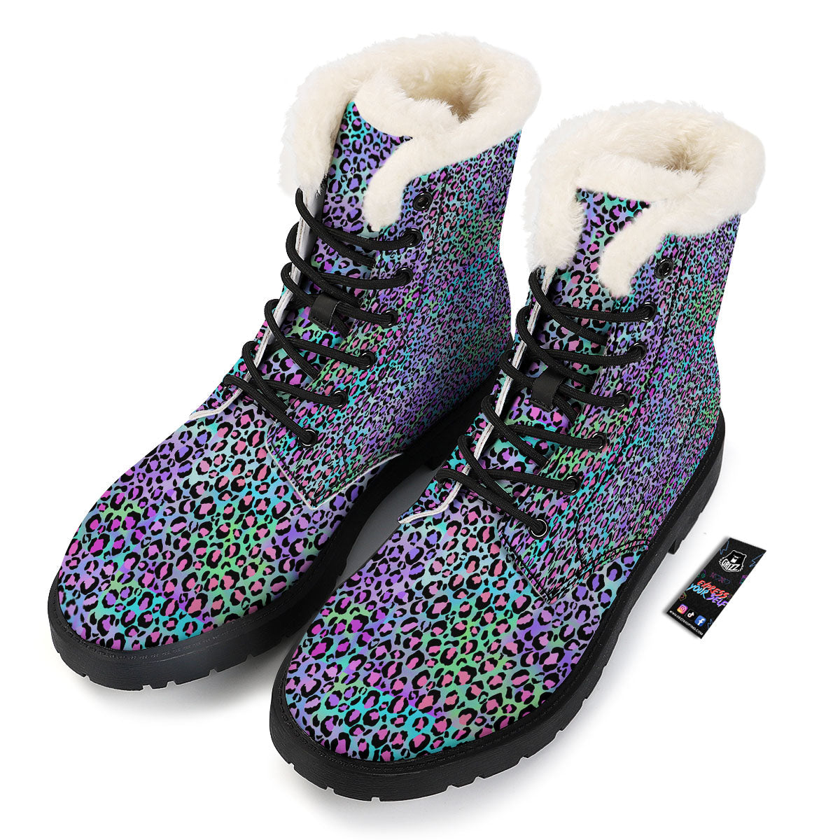 Leopard Rainbow And Purple Print Pattern Winter Boots-grizzshop