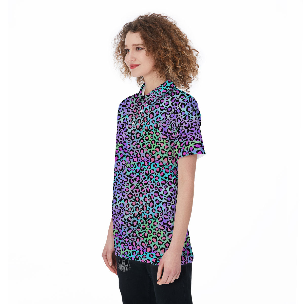 Leopard Rainbow And Purple Print Pattern Women's Golf Shirts-grizzshop
