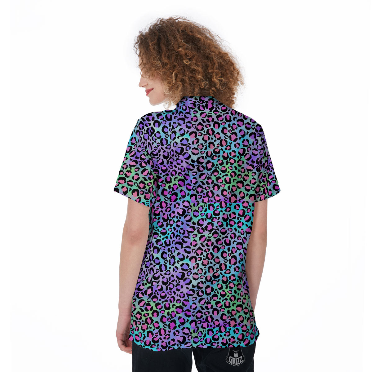 Leopard Rainbow And Purple Print Pattern Women's Golf Shirts-grizzshop
