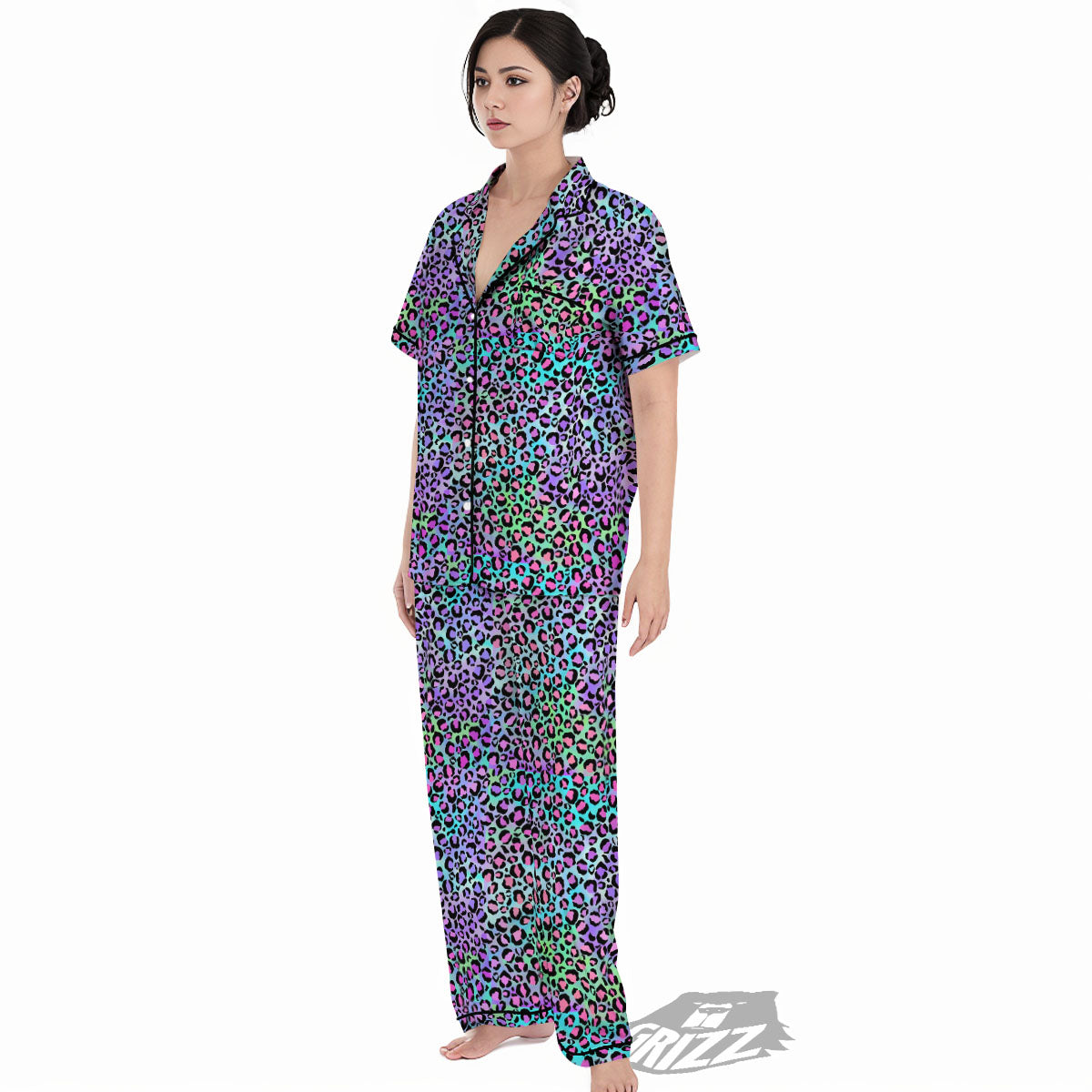 Leopard Rainbow And Purple Print Pattern Women's Pajamas Set-grizzshop