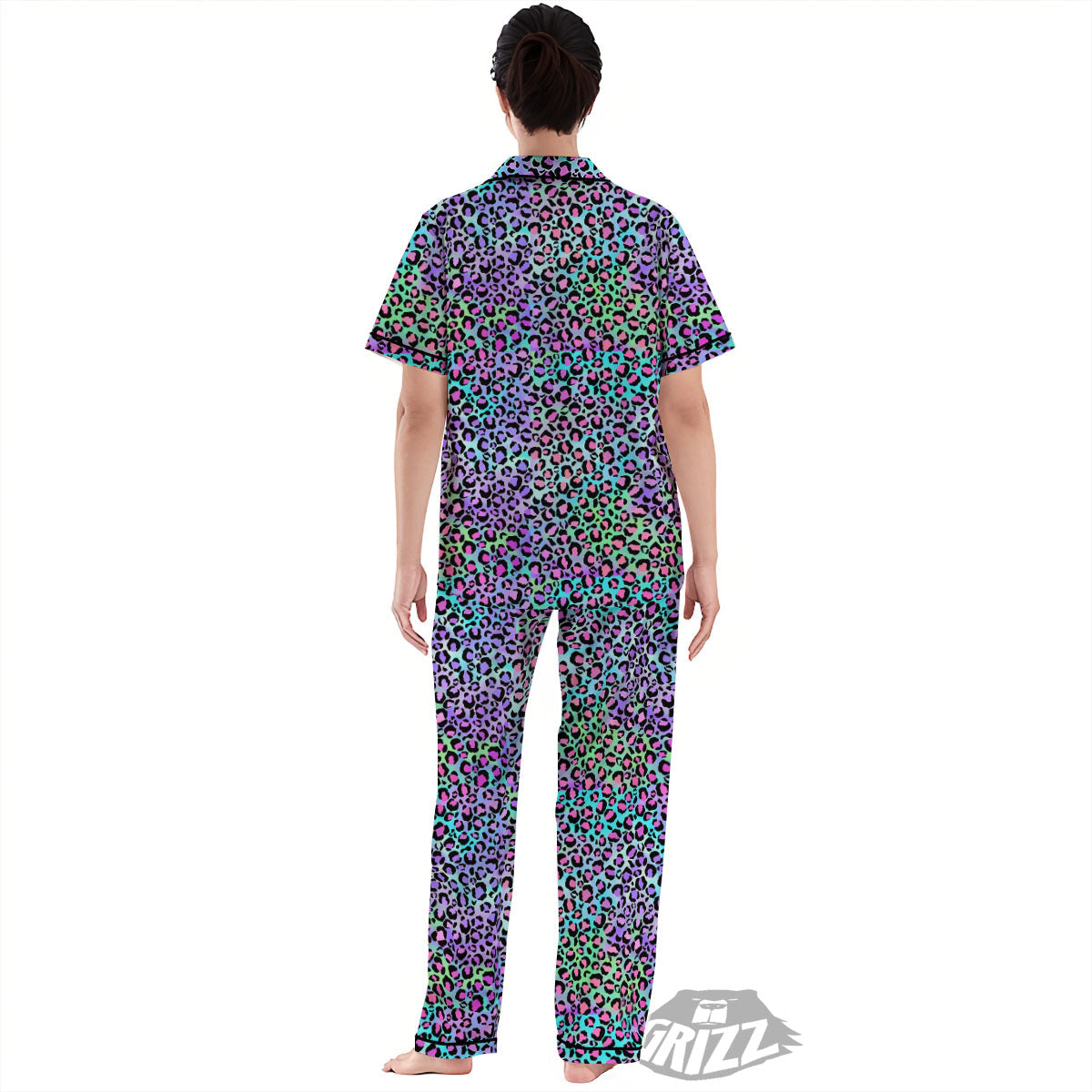 Leopard Rainbow And Purple Print Pattern Women's Pajamas Set-grizzshop