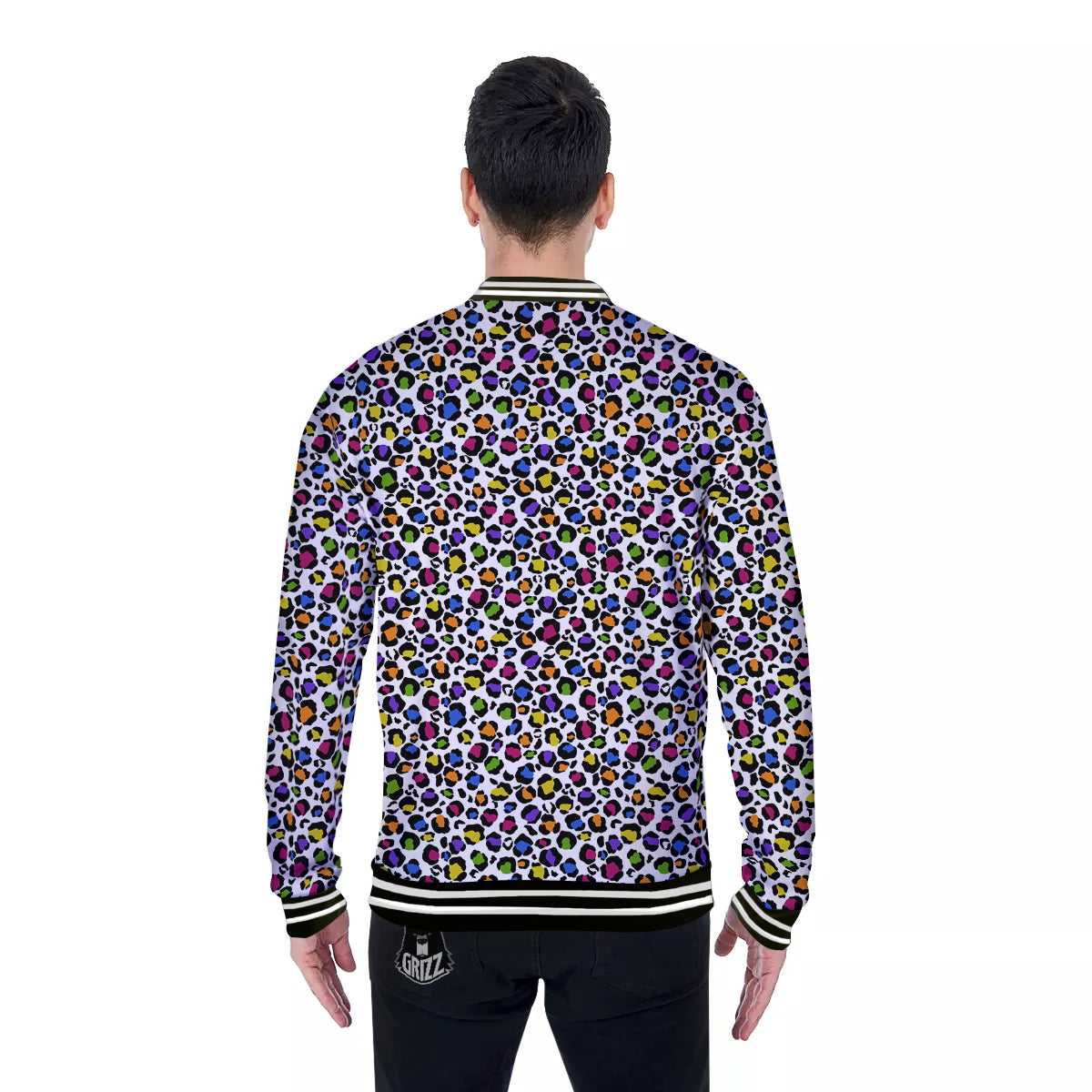 Leopard Rainbow And White Print Pattern Baseball Jacket-grizzshop