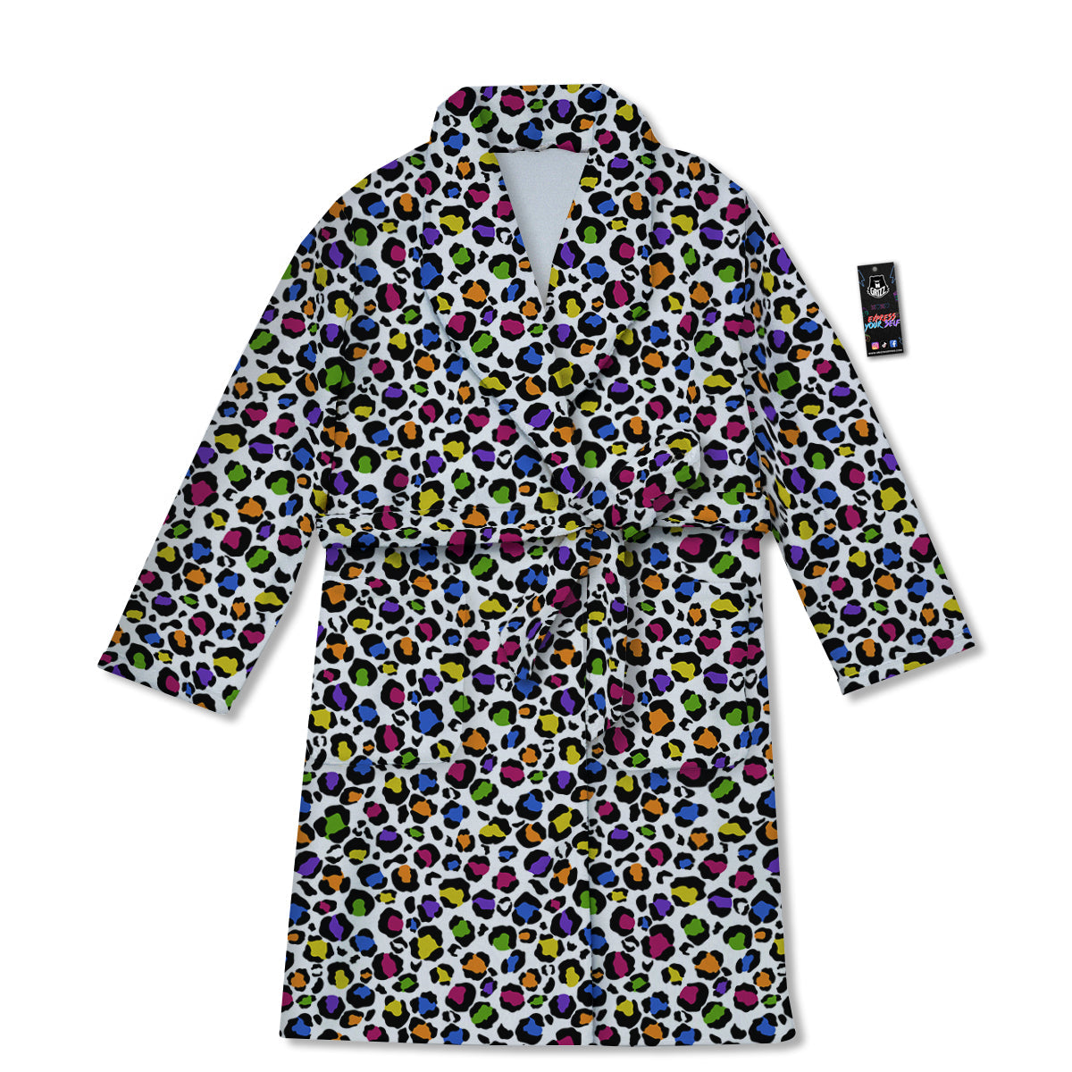 Leopard Rainbow And White Print Pattern Bathrobe-grizzshop