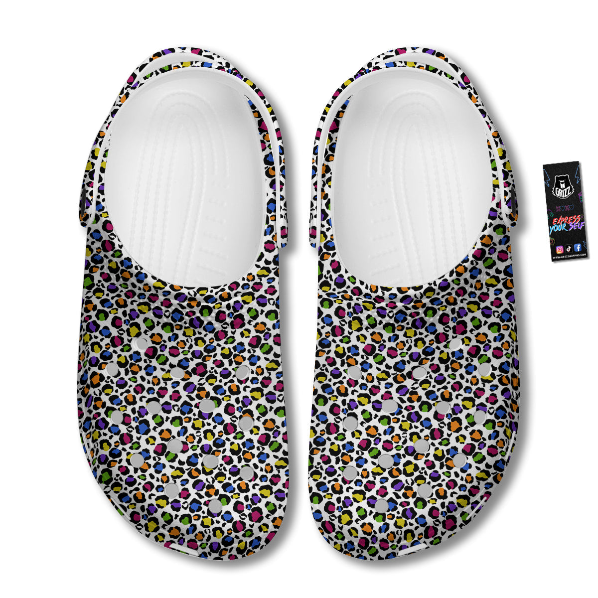 Leopard Rainbow And White Print Pattern Clog-grizzshop