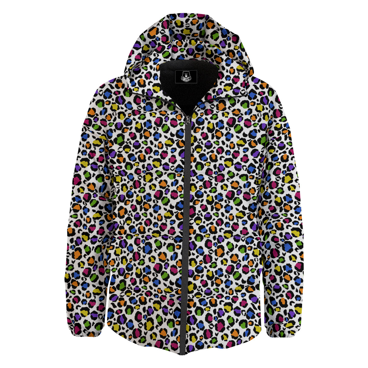 Leopard Rainbow And White Print Pattern Down Jacket-grizzshop