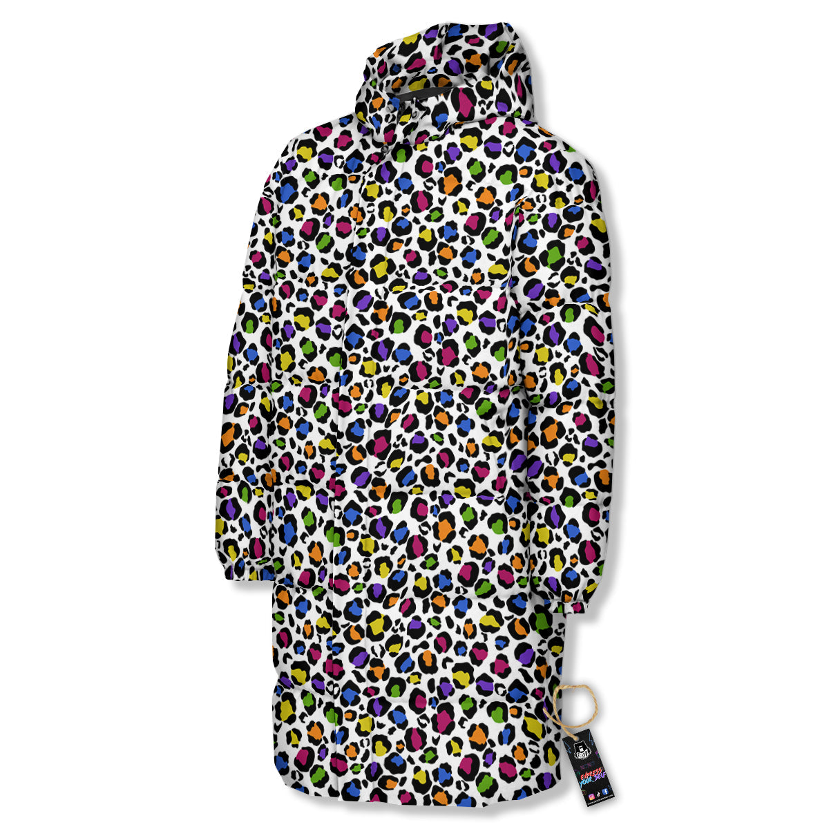 Leopard Rainbow And White Print Pattern Long Down Jacket-grizzshop