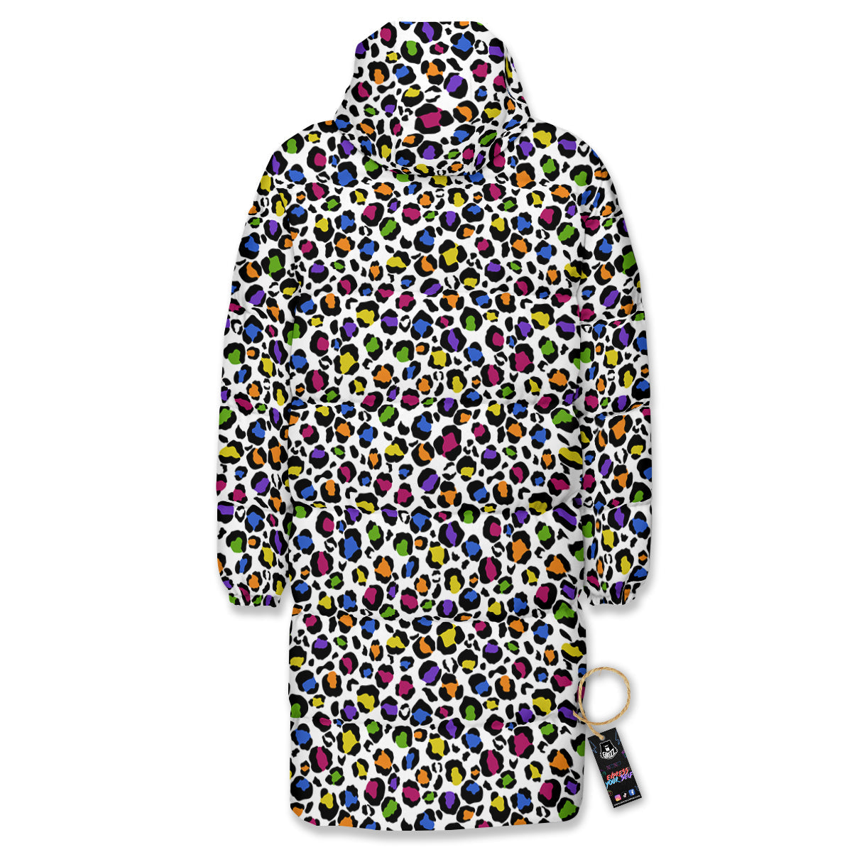 Leopard Rainbow And White Print Pattern Long Down Jacket-grizzshop