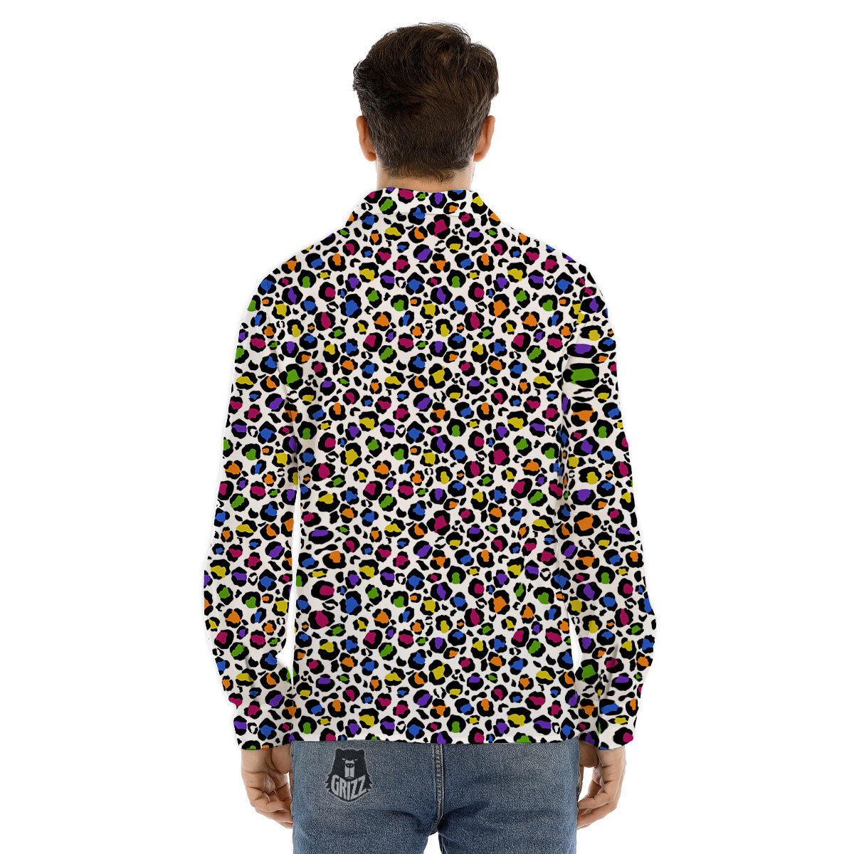 Leopard Rainbow And White Print Pattern Men's Dress Shirts-grizzshop