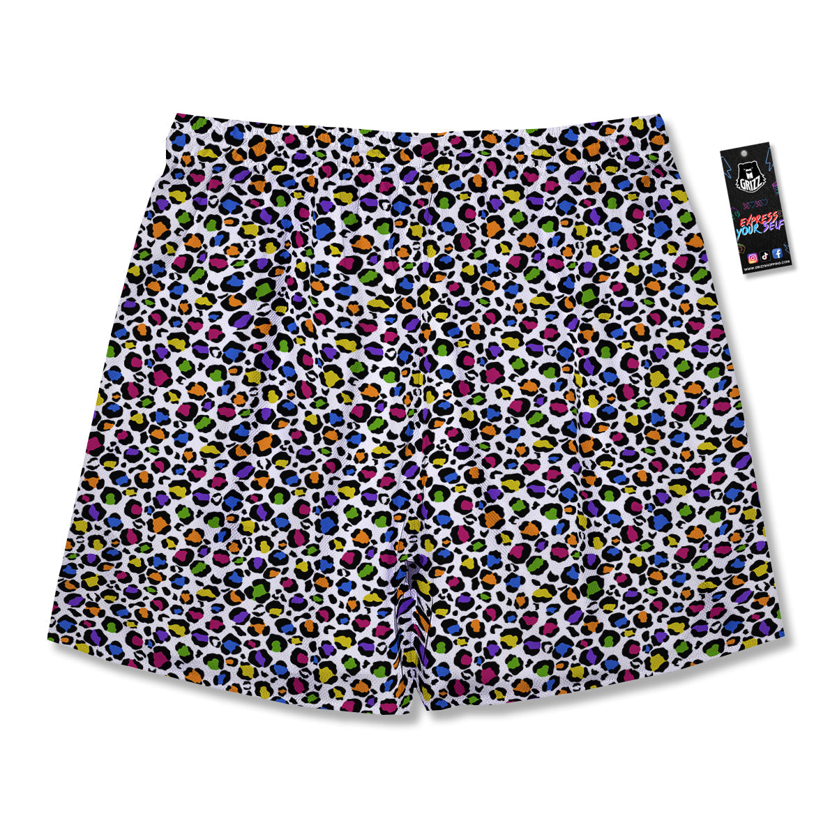 Leopard Rainbow And White Print Pattern Men's Running Shorts-grizzshop
