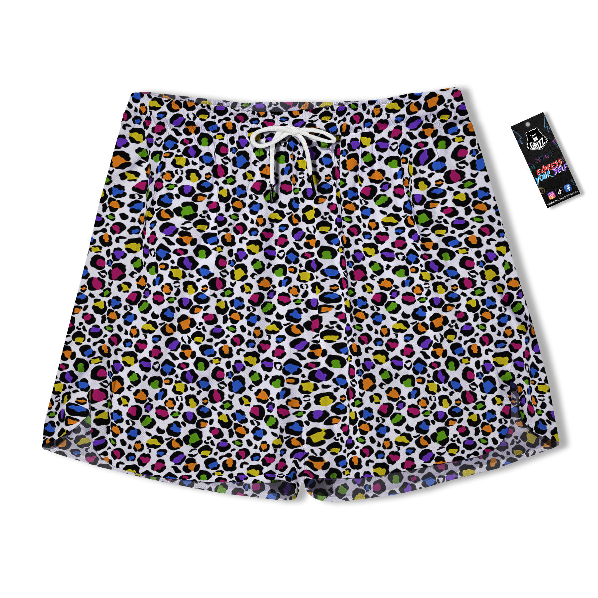 Leopard Rainbow And White Print Pattern Men's Running Shorts-grizzshop
