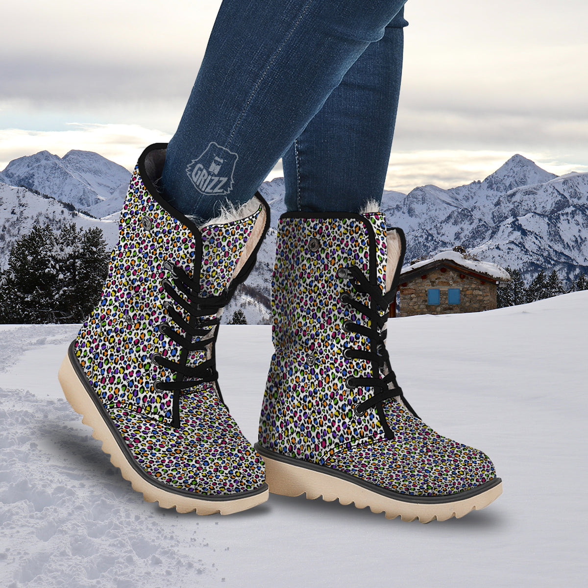 Leopard Rainbow And White Print Pattern Snow Boots-grizzshop