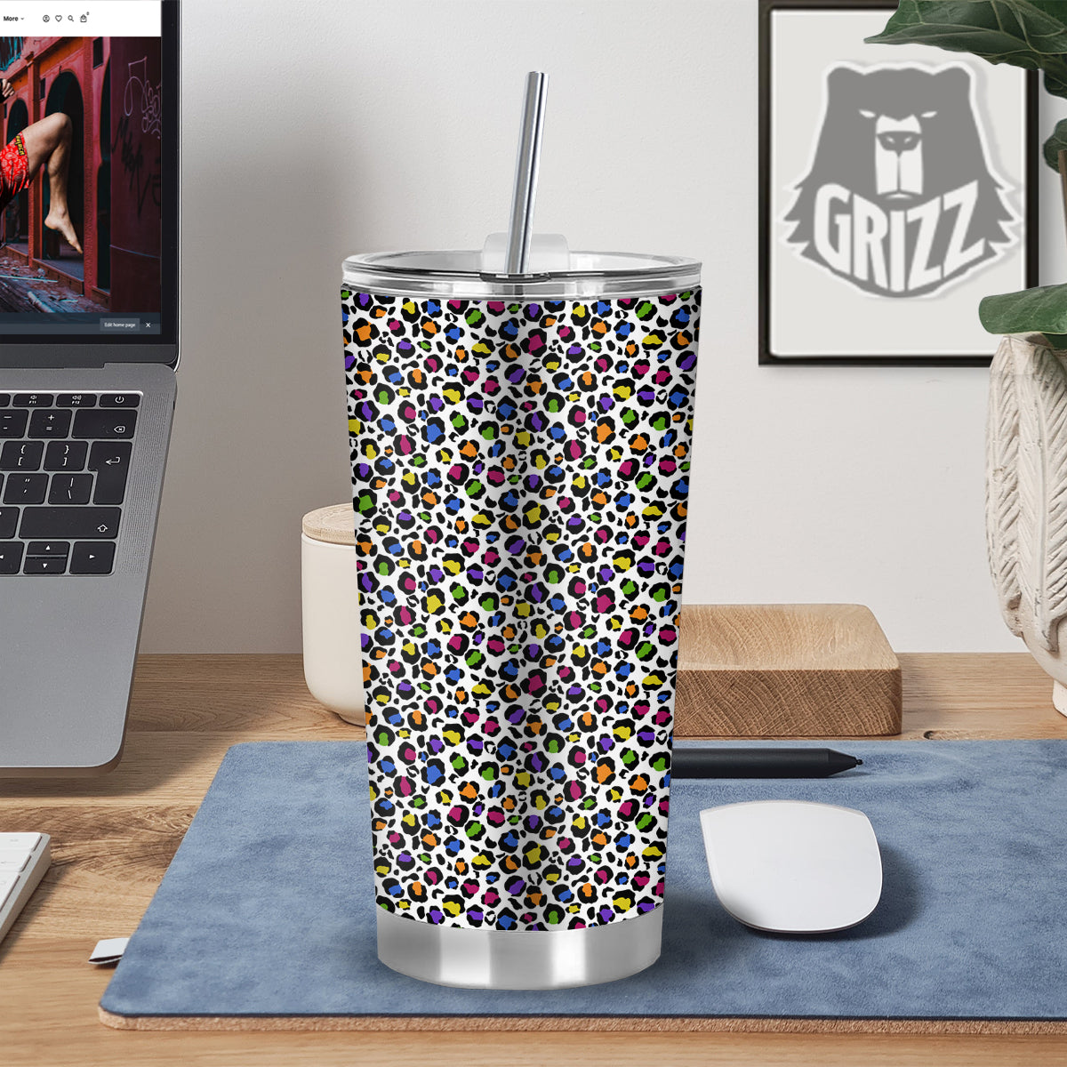 Leopard Rainbow And White Print Pattern Tumbler-grizzshop