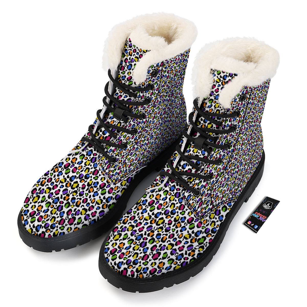 Leopard Rainbow And White Print Pattern Winter Boots-grizzshop