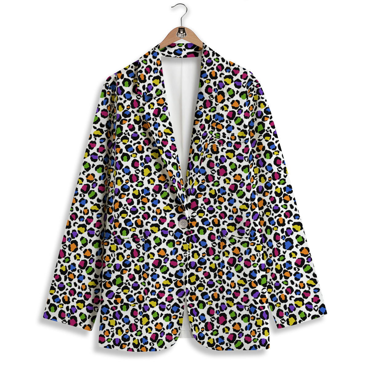 Leopard Rainbow And White Print Pattern Women's Blazer-grizzshop