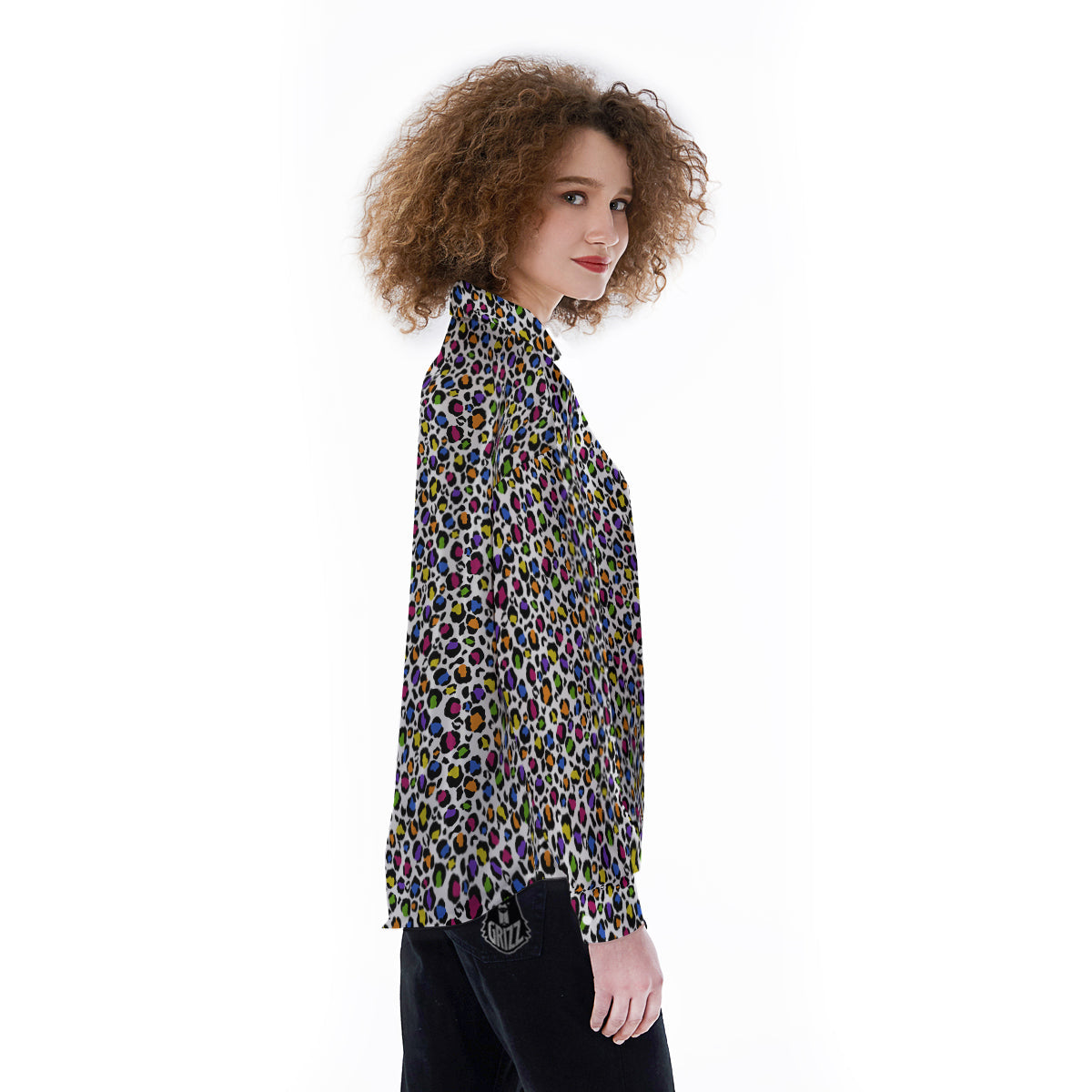 Leopard Rainbow And White Print Pattern Women's Long Sleeve Shirts-grizzshop