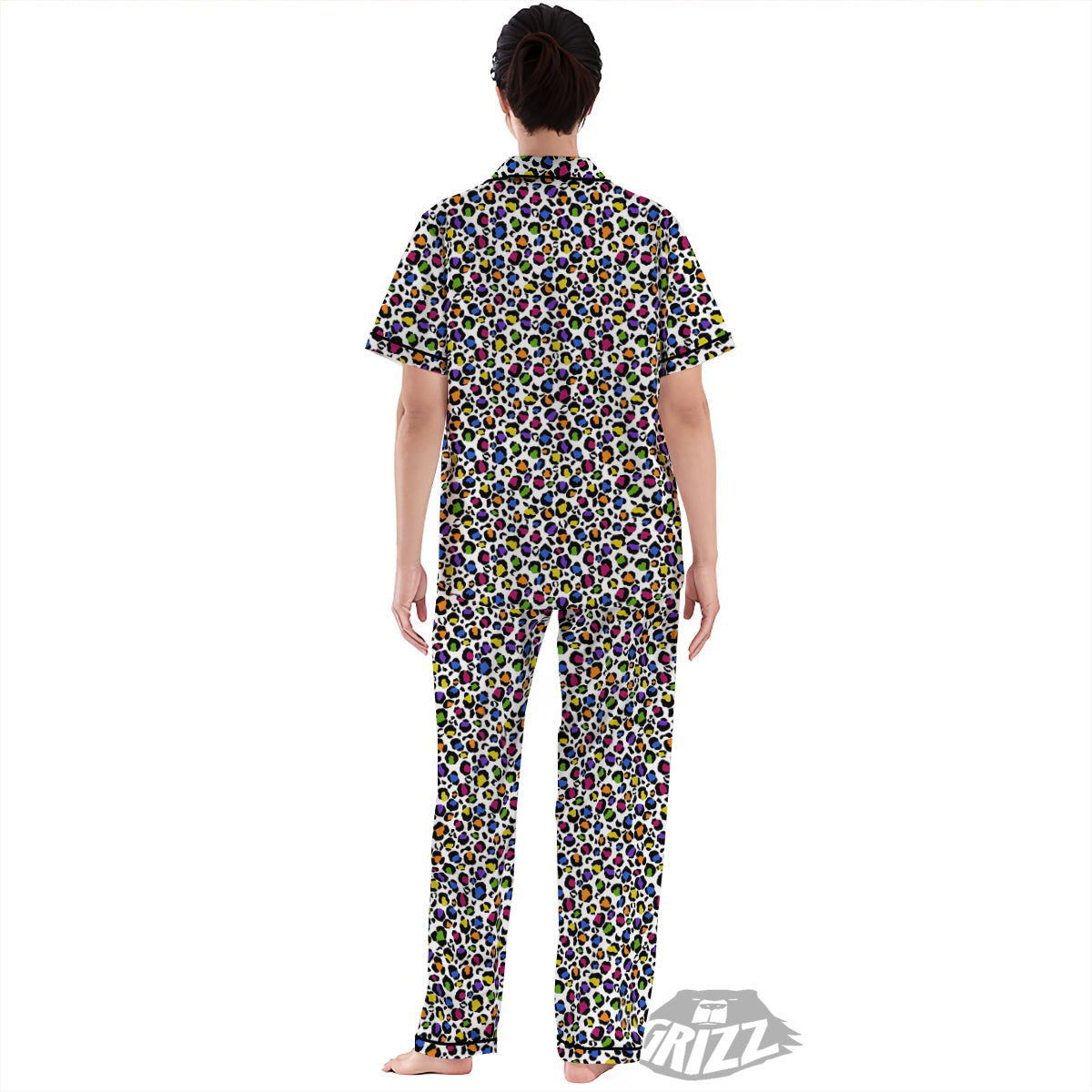 Leopard Rainbow And White Print Pattern Women's Pajamas Set-grizzshop