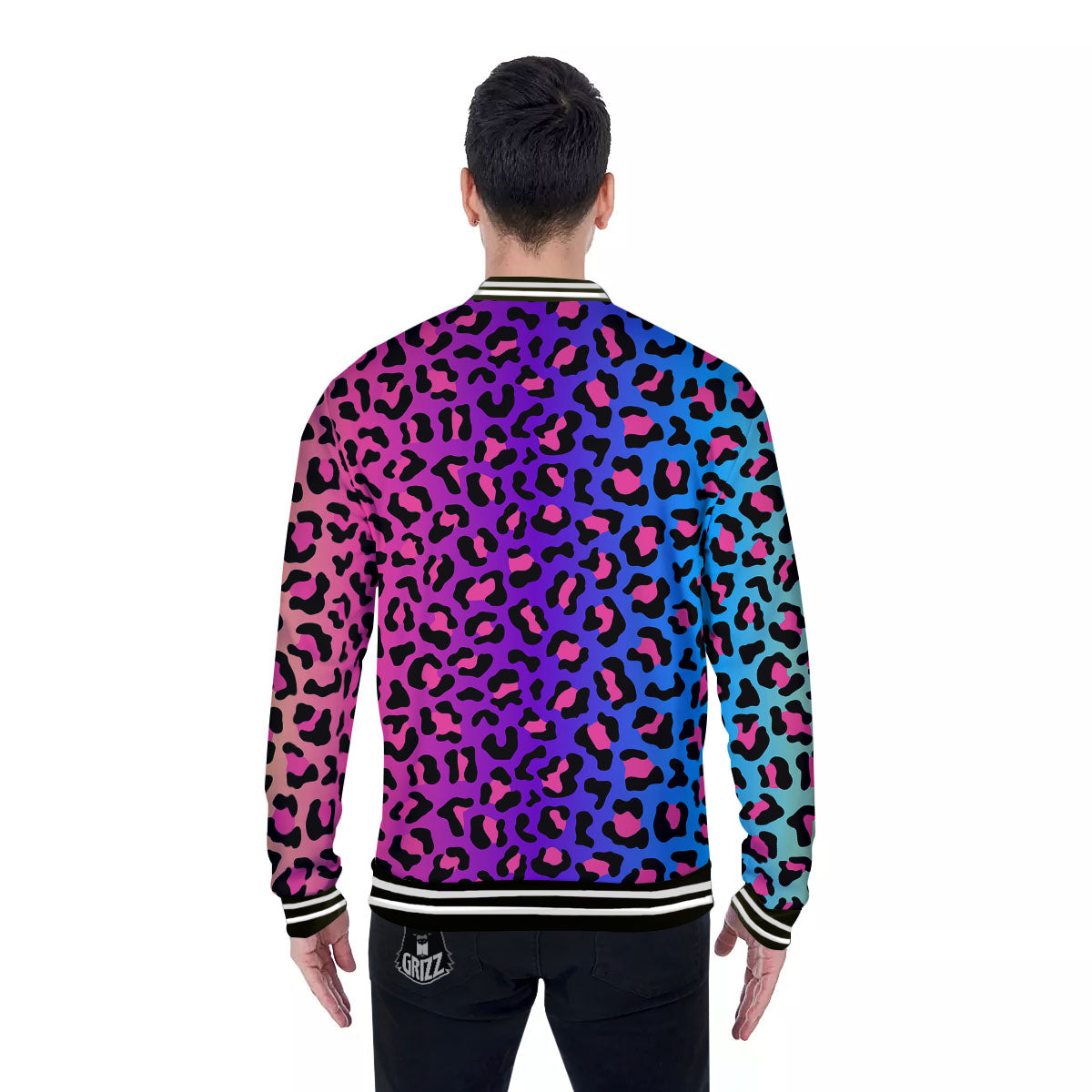 Leopard Rainbow Print Baseball Jacket-grizzshop