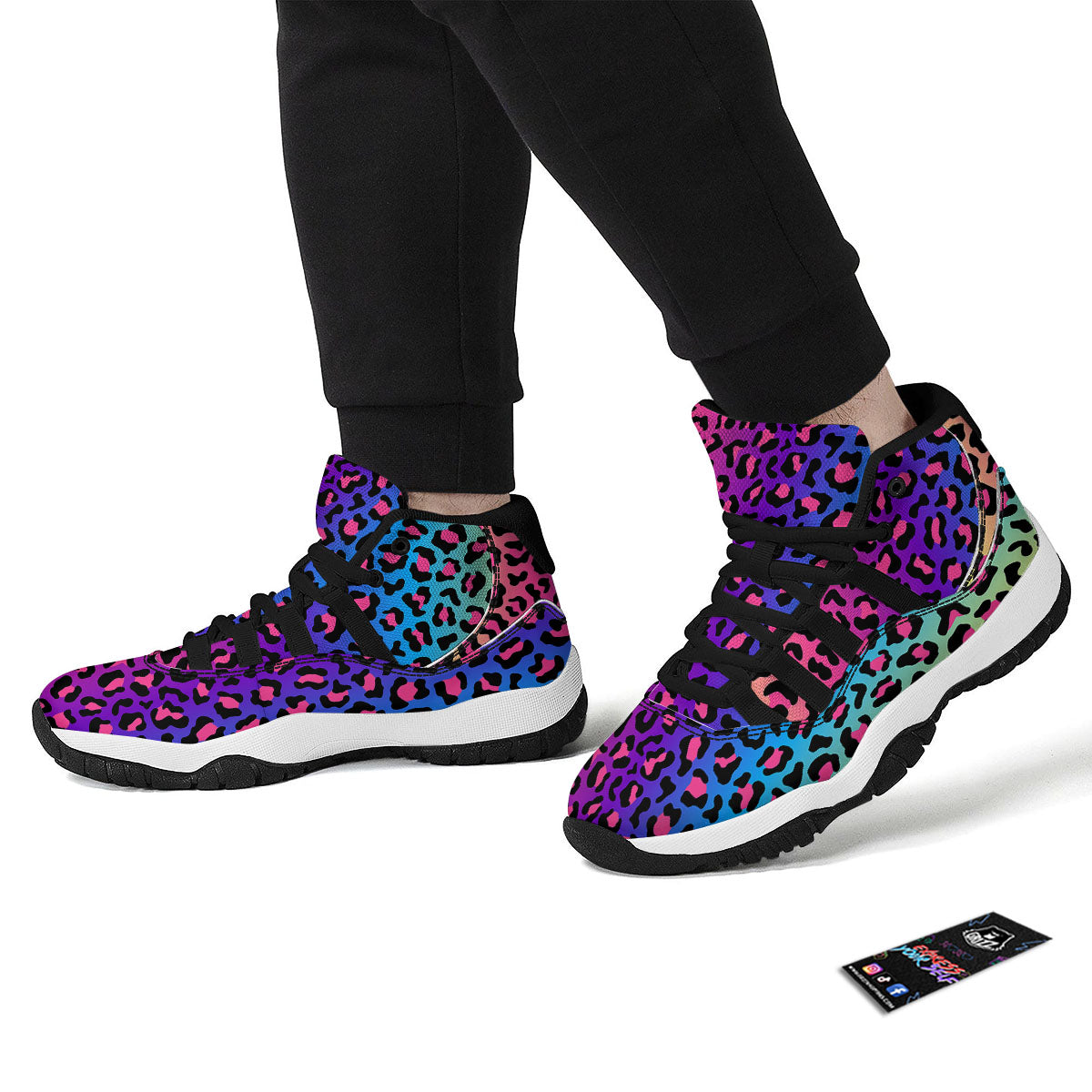 Leopard Rainbow Print Black Bball Shoes-grizzshop
