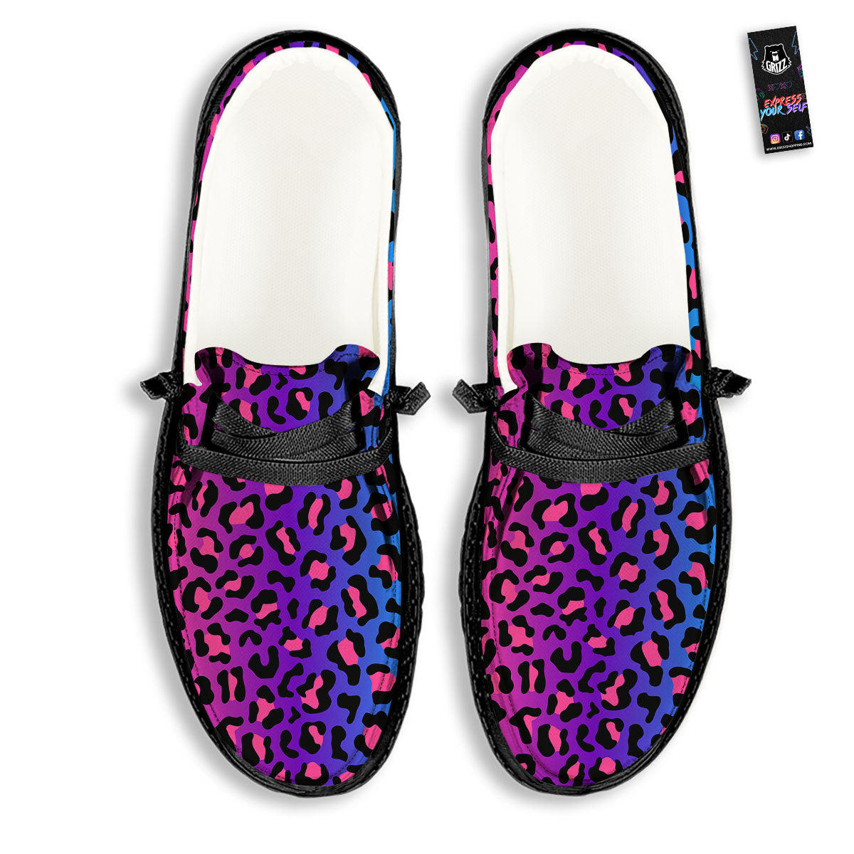 Leopard Rainbow Print Black Loafers-grizzshop
