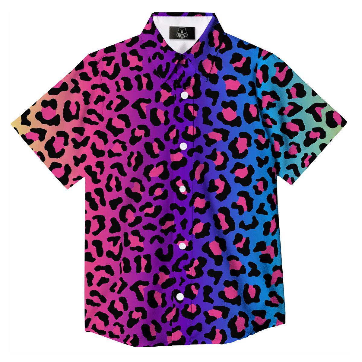 Leopard Rainbow Print Button Up Shirt-grizzshop