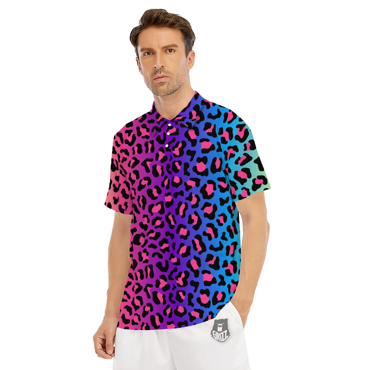 Leopard Rainbow Print Men's Golf Shirts-grizzshop