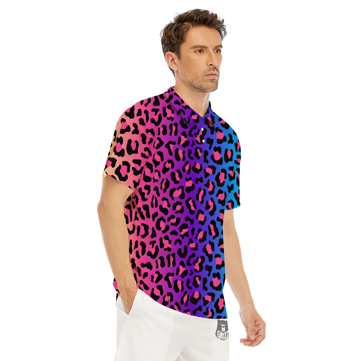 Leopard Rainbow Print Men's Golf Shirts-grizzshop