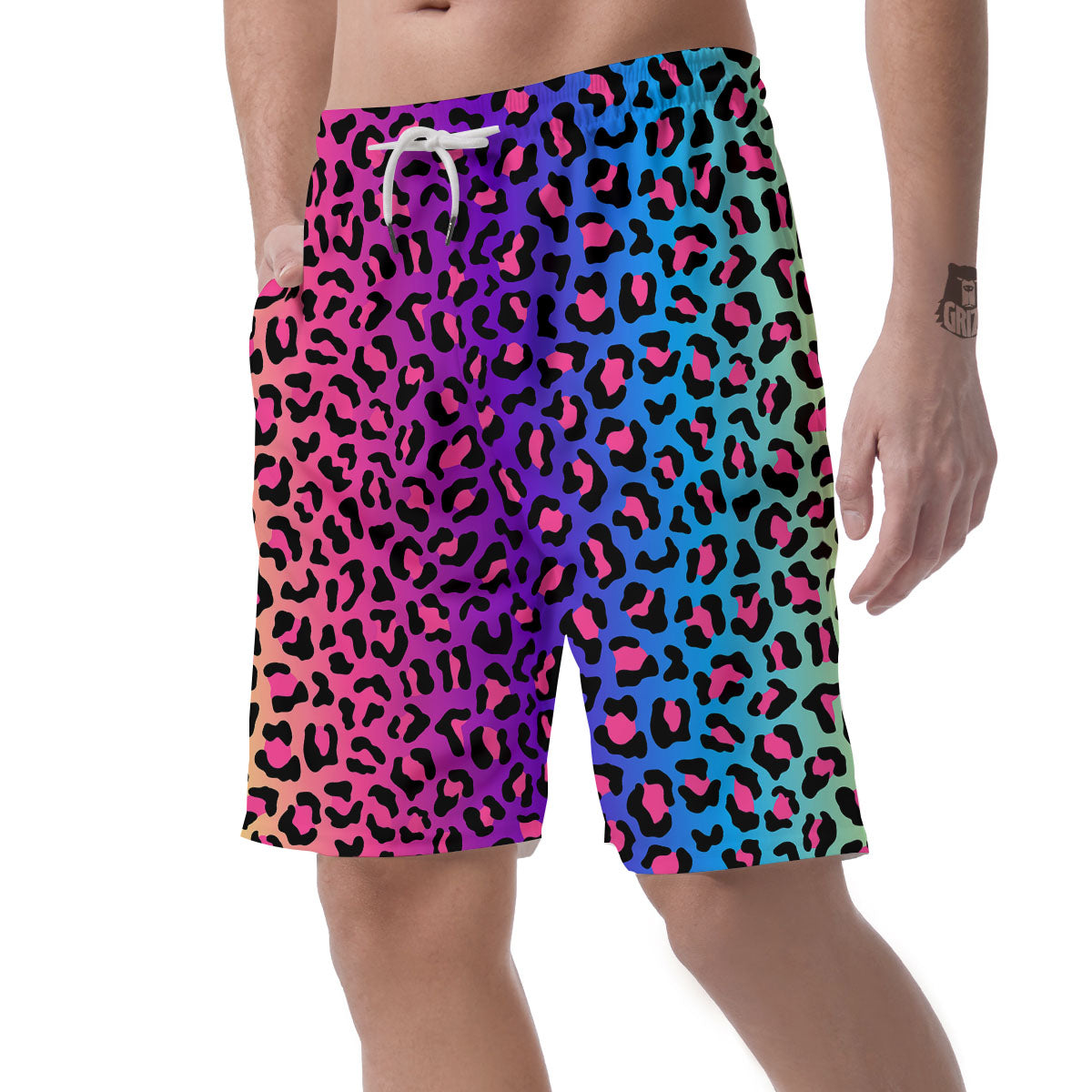 Leopard Rainbow Print Men's Shorts-grizzshop