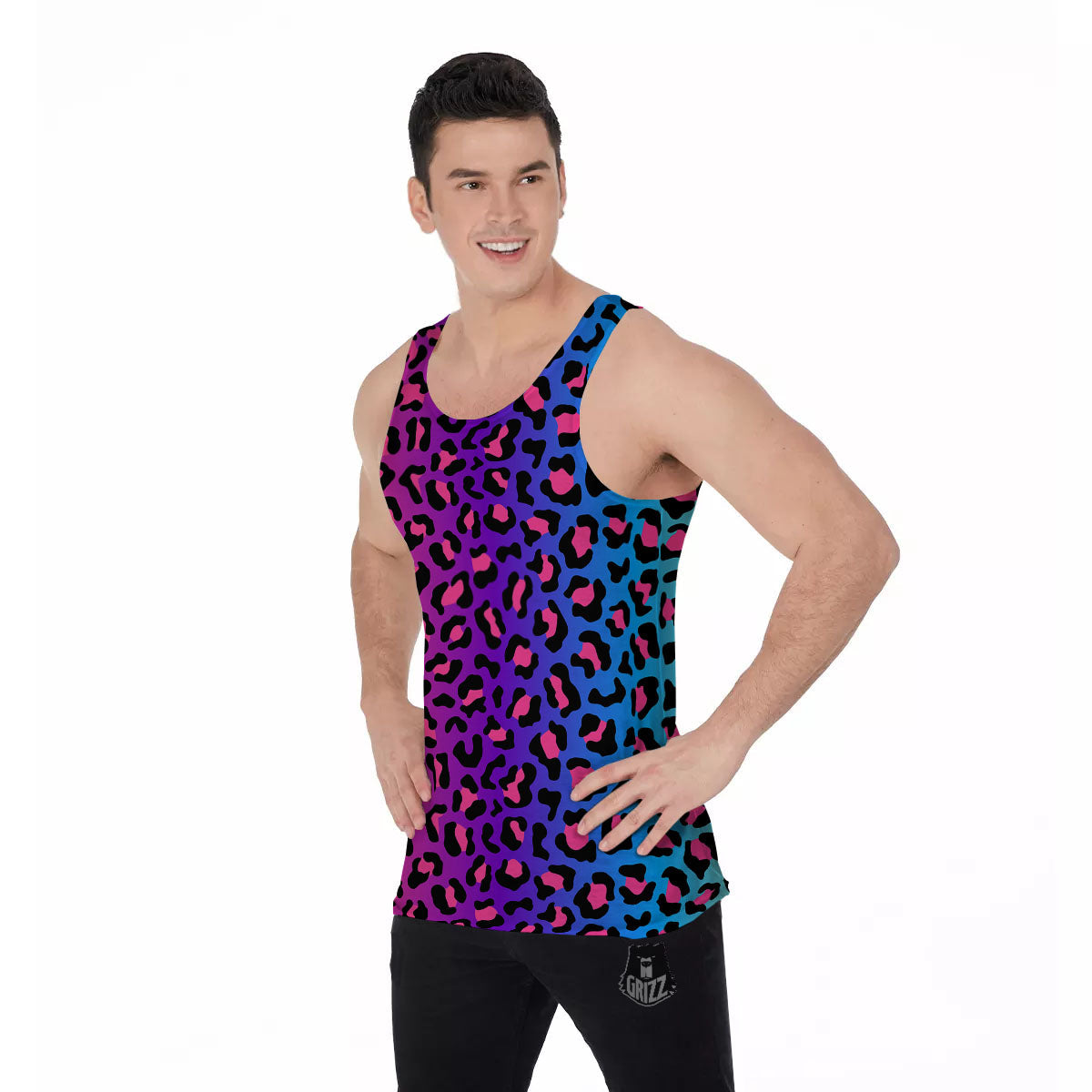 Leopard Rainbow Print Men's Tank Top-grizzshop