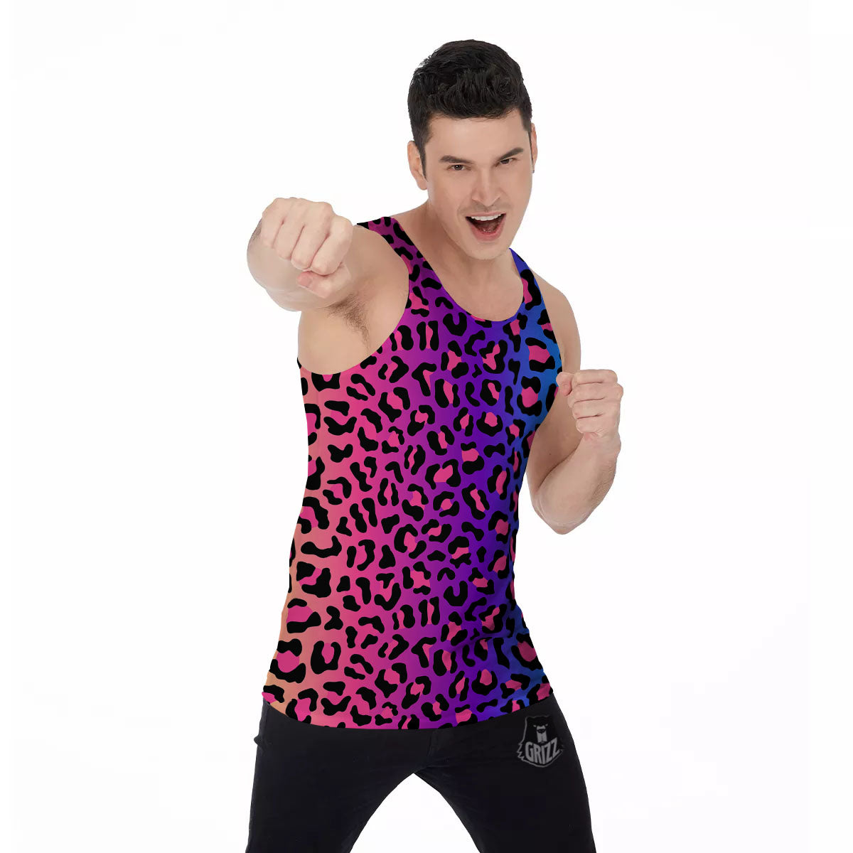 Leopard Rainbow Print Men's Tank Top-grizzshop