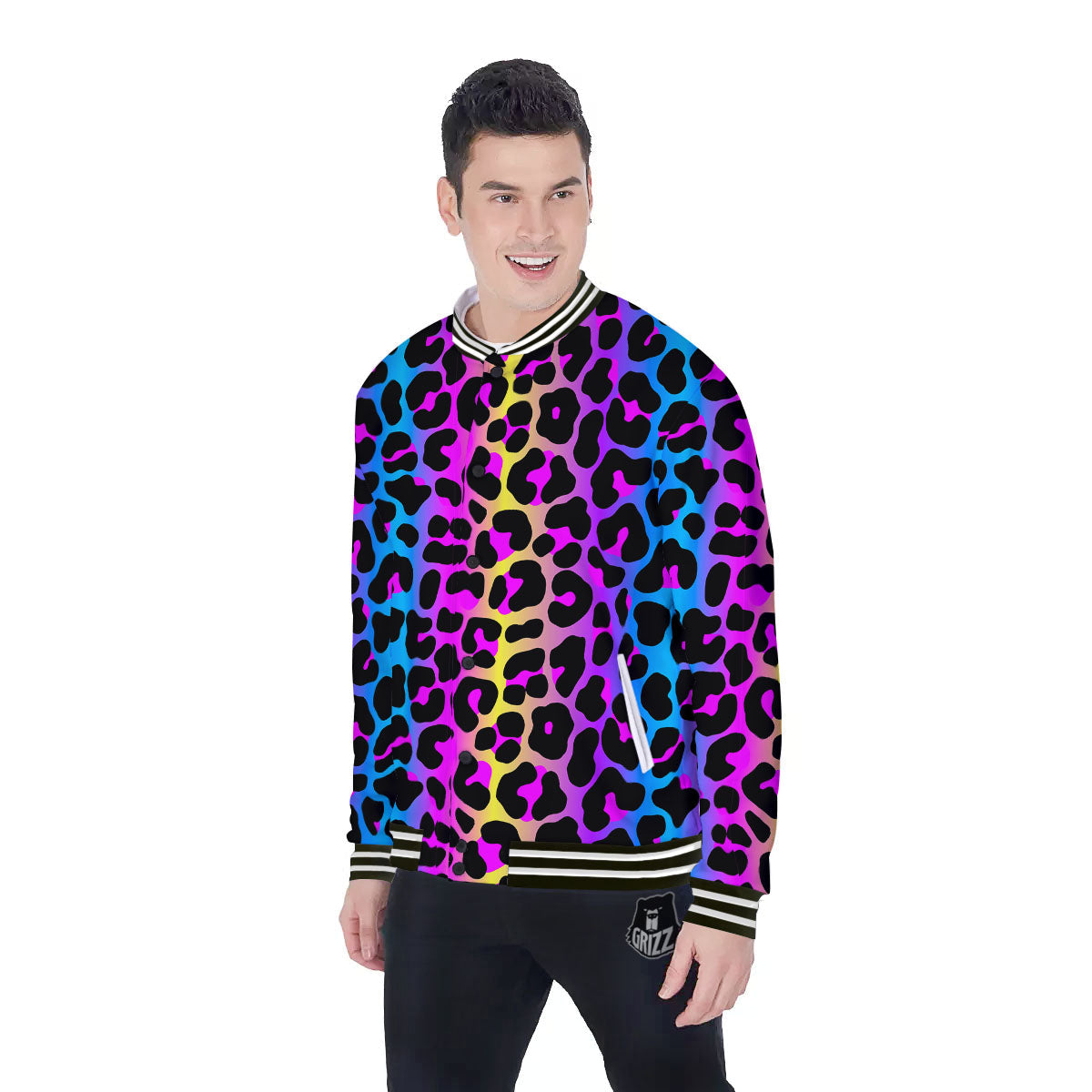 Leopard Rainbow Print Pattern Baseball Jacket-grizzshop