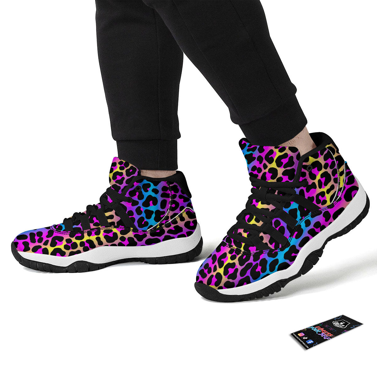 Leopard Rainbow Print Pattern Black Bball Shoes-grizzshop