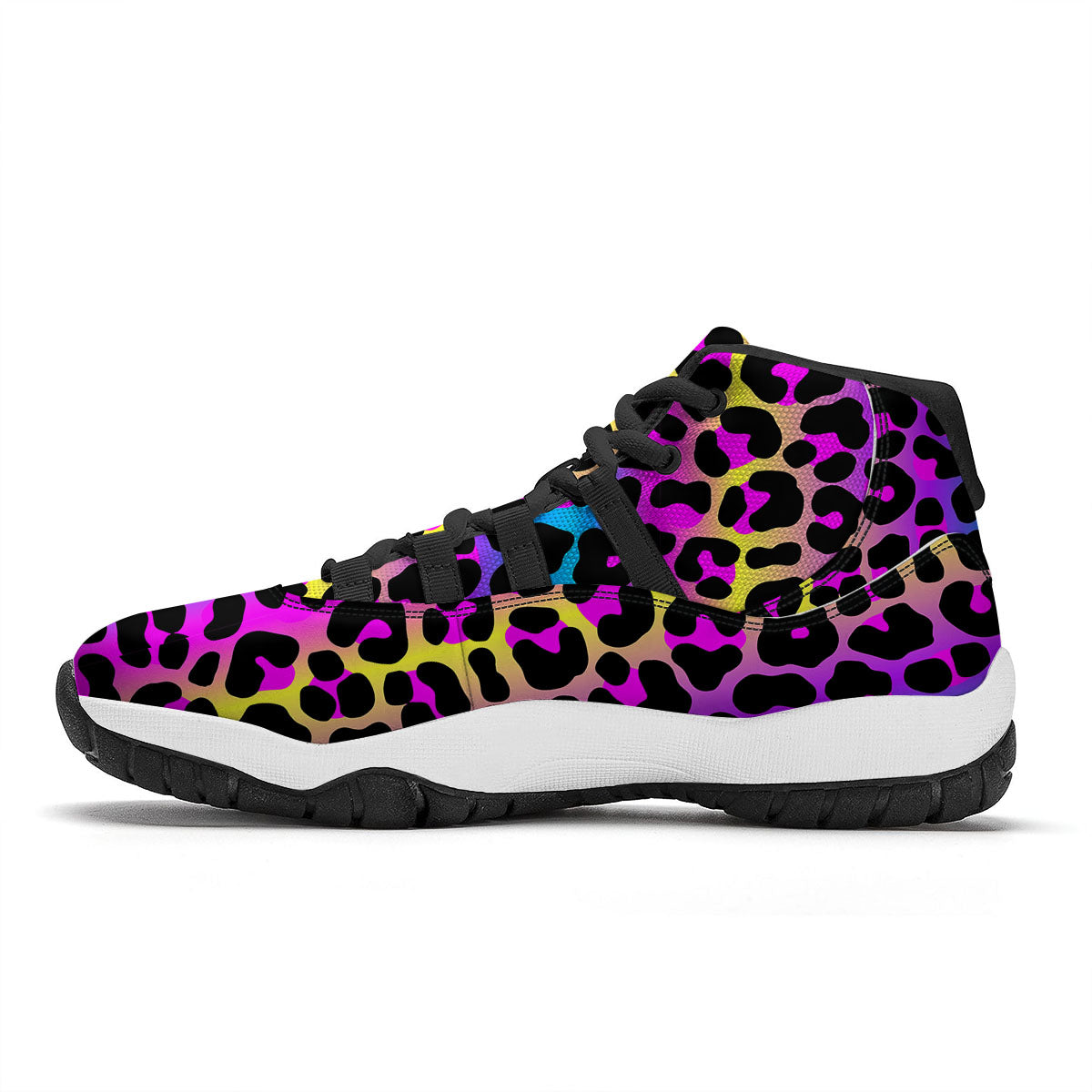 Leopard Rainbow Print Pattern Black Bball Shoes-grizzshop