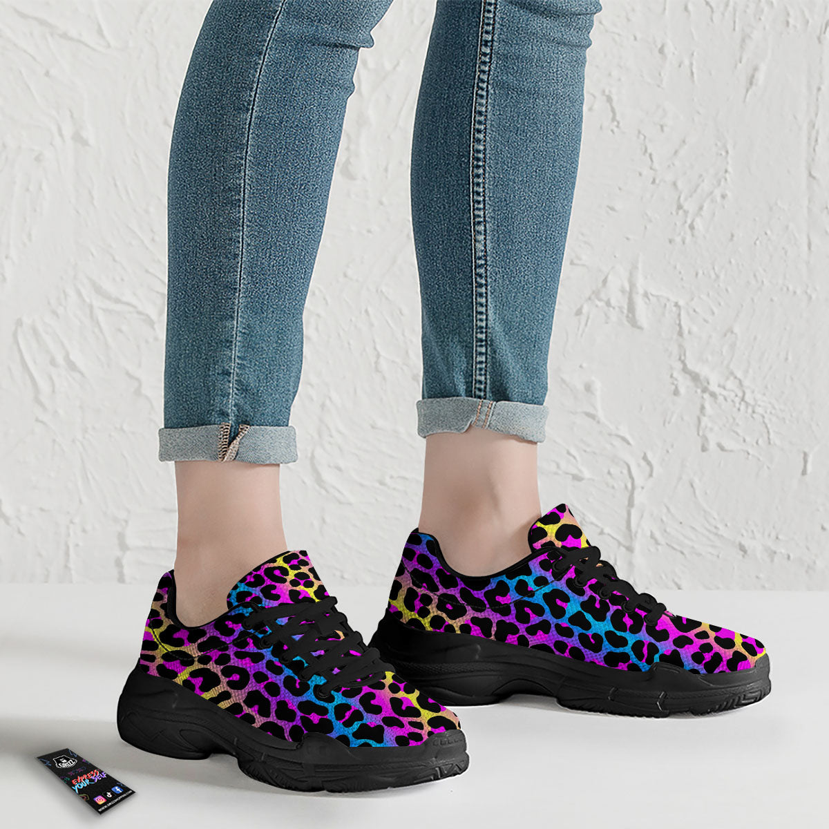 Leopard Rainbow Print Pattern Black Chunky Shoes-grizzshop