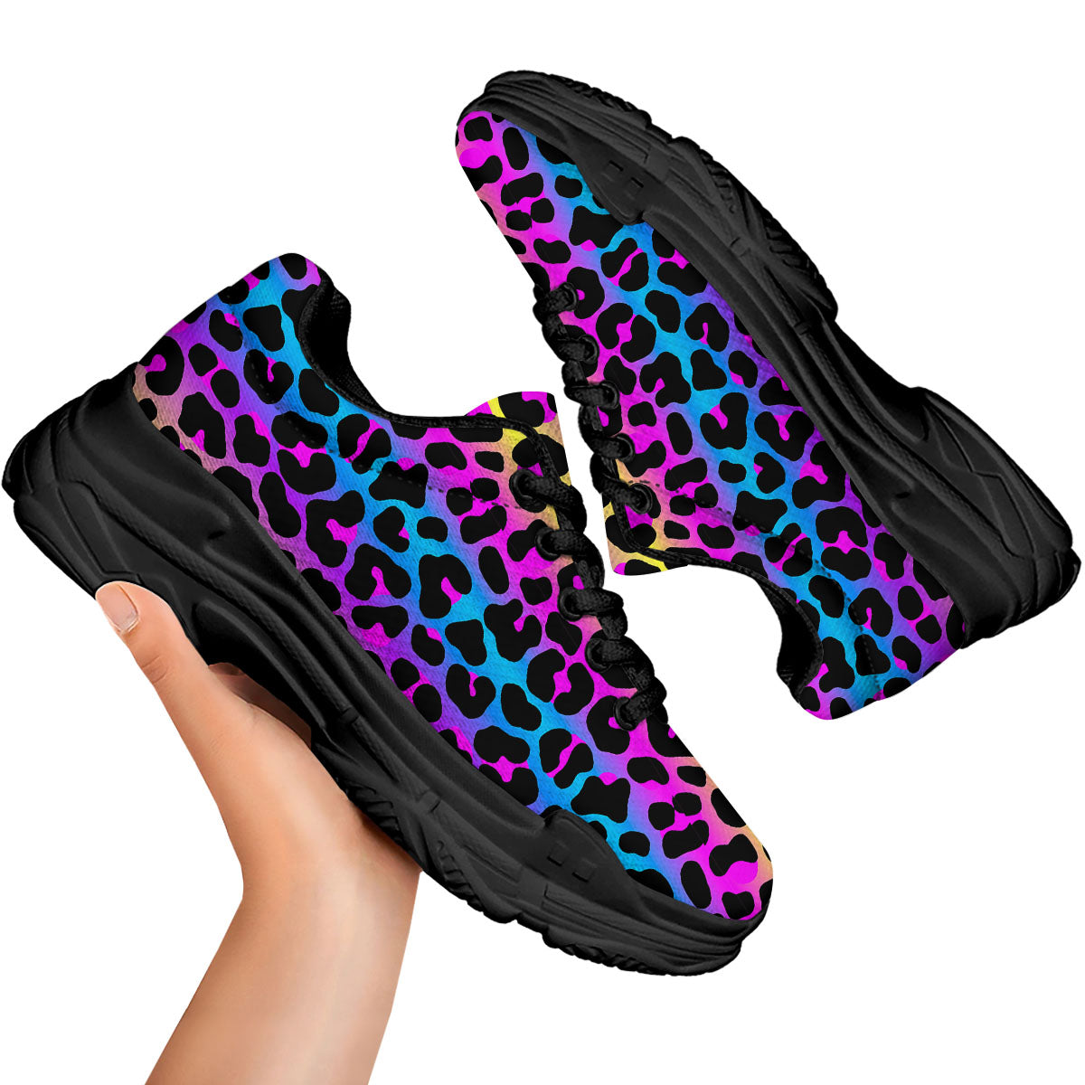 Leopard Rainbow Print Pattern Black Chunky Shoes-grizzshop