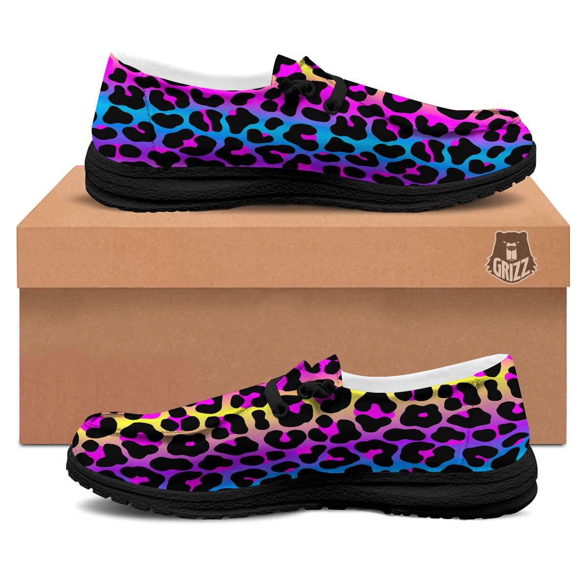 Leopard Rainbow Print Pattern Black Loafers-grizzshop