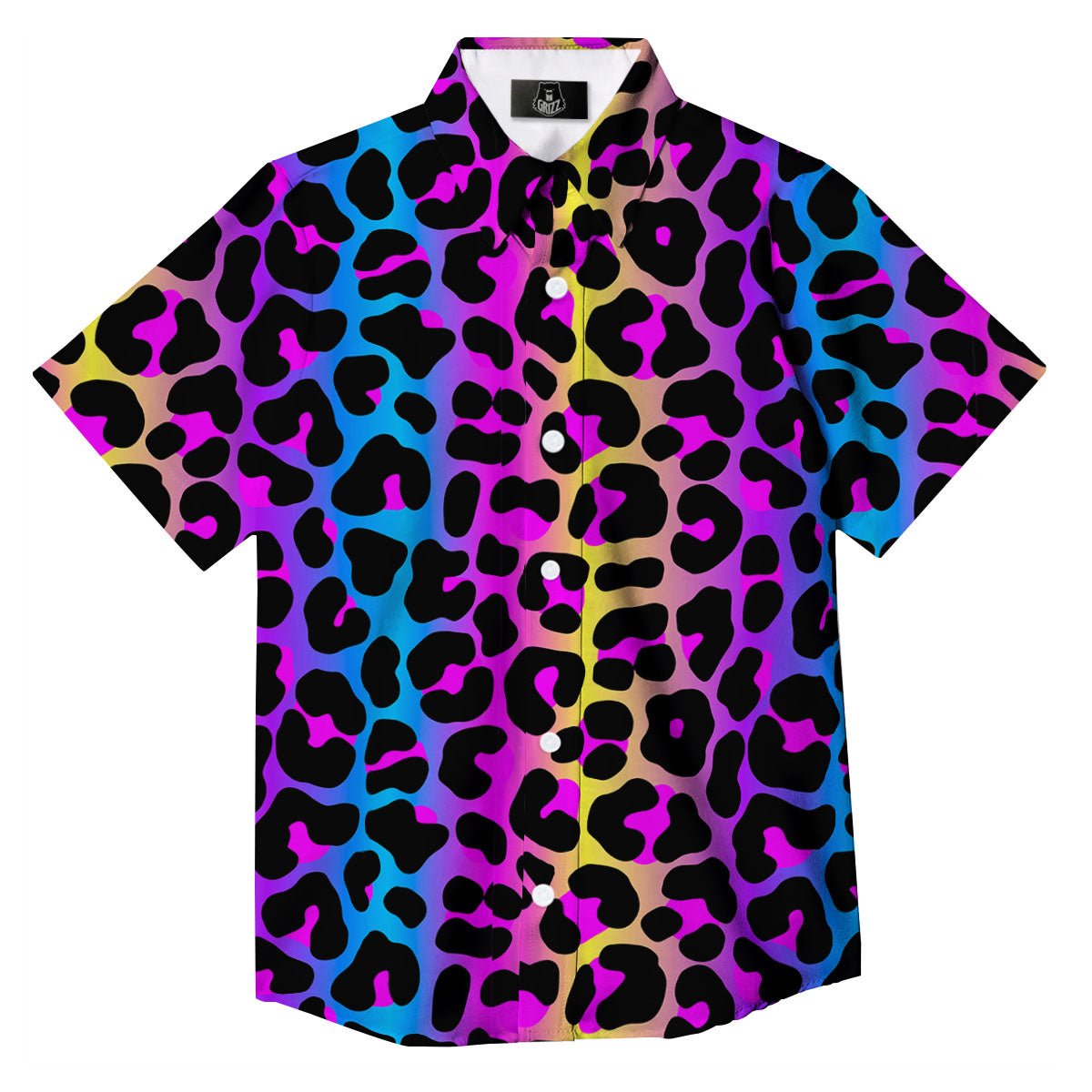 Leopard Rainbow Print Pattern Button Up Shirt-grizzshop