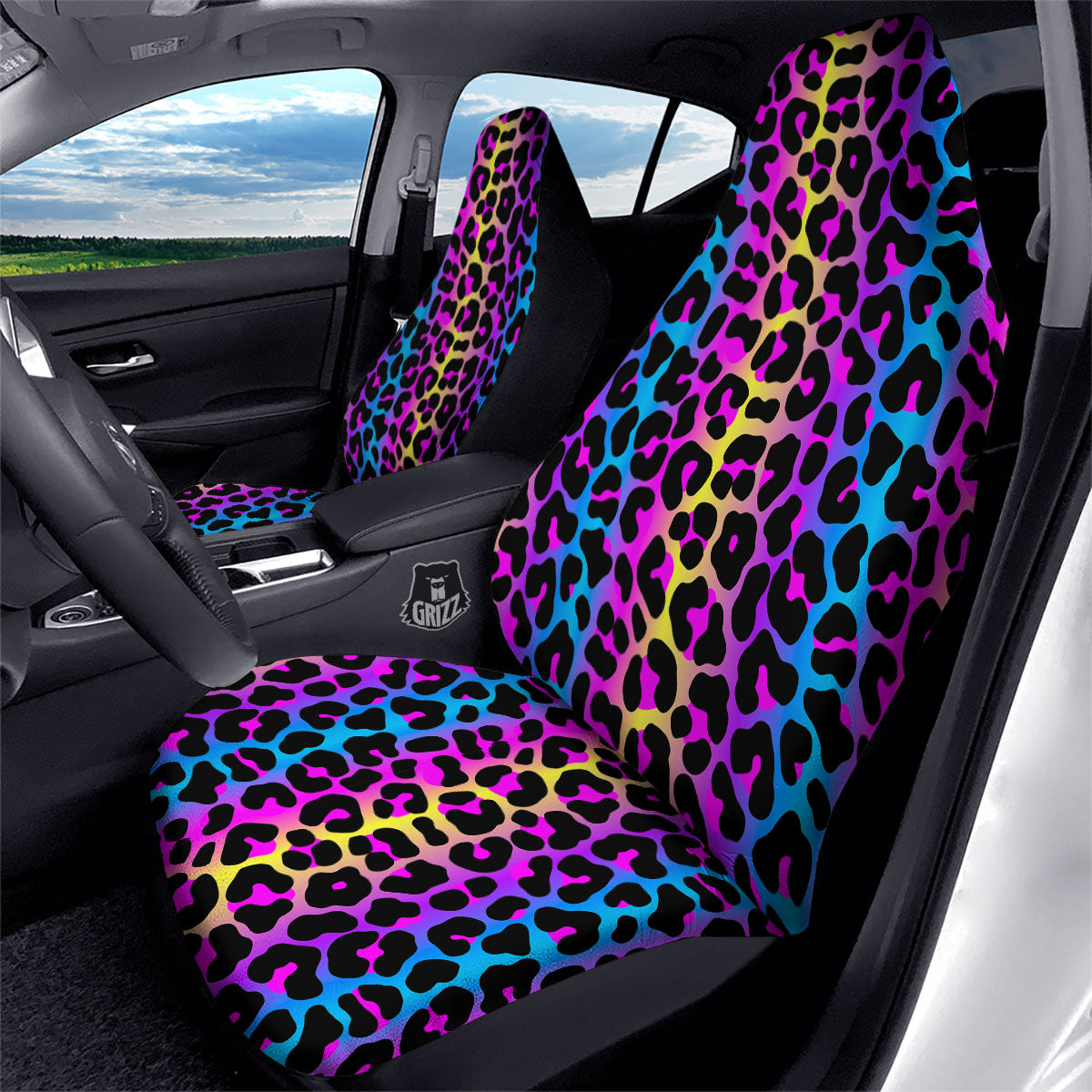 Leopard Rainbow Print Pattern Car Seat Covers-grizzshop