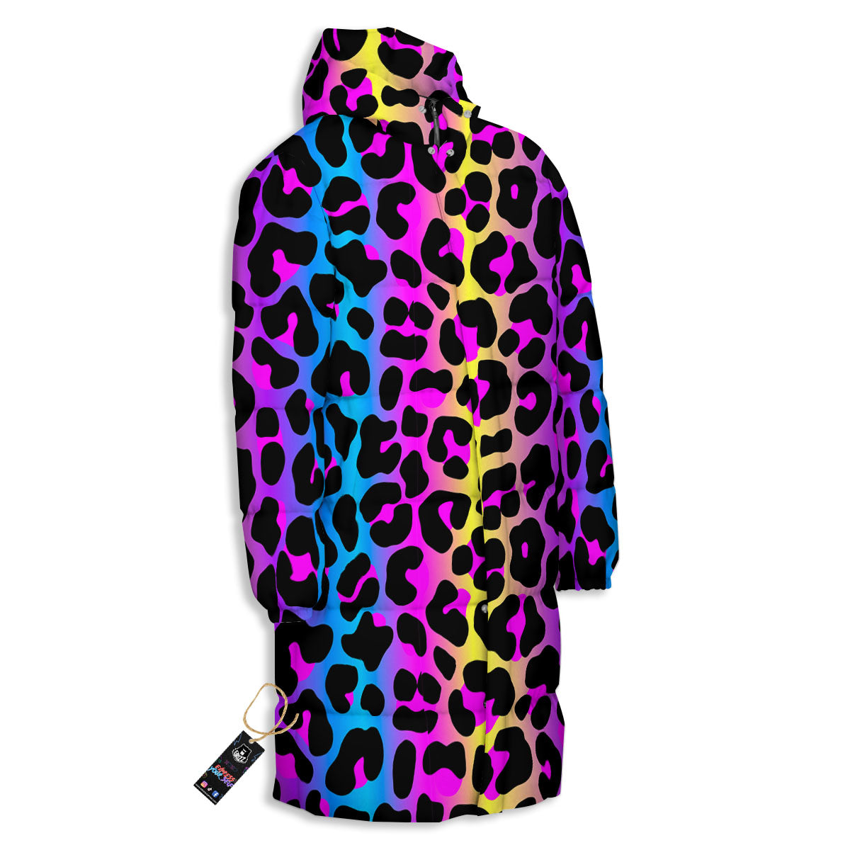 Leopard Rainbow Print Pattern Long Down Jacket-grizzshop