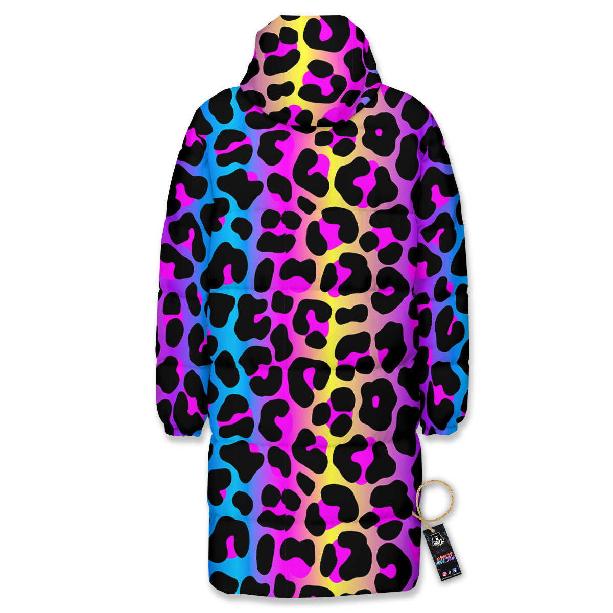 Leopard Rainbow Print Pattern Long Down Jacket-grizzshop