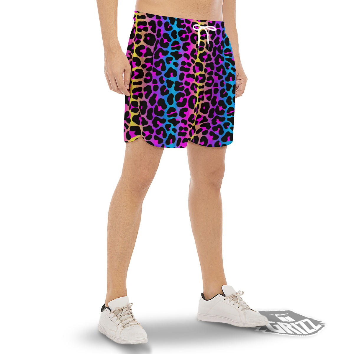 Leopard Rainbow Print Pattern Men's Gym Shorts-grizzshop