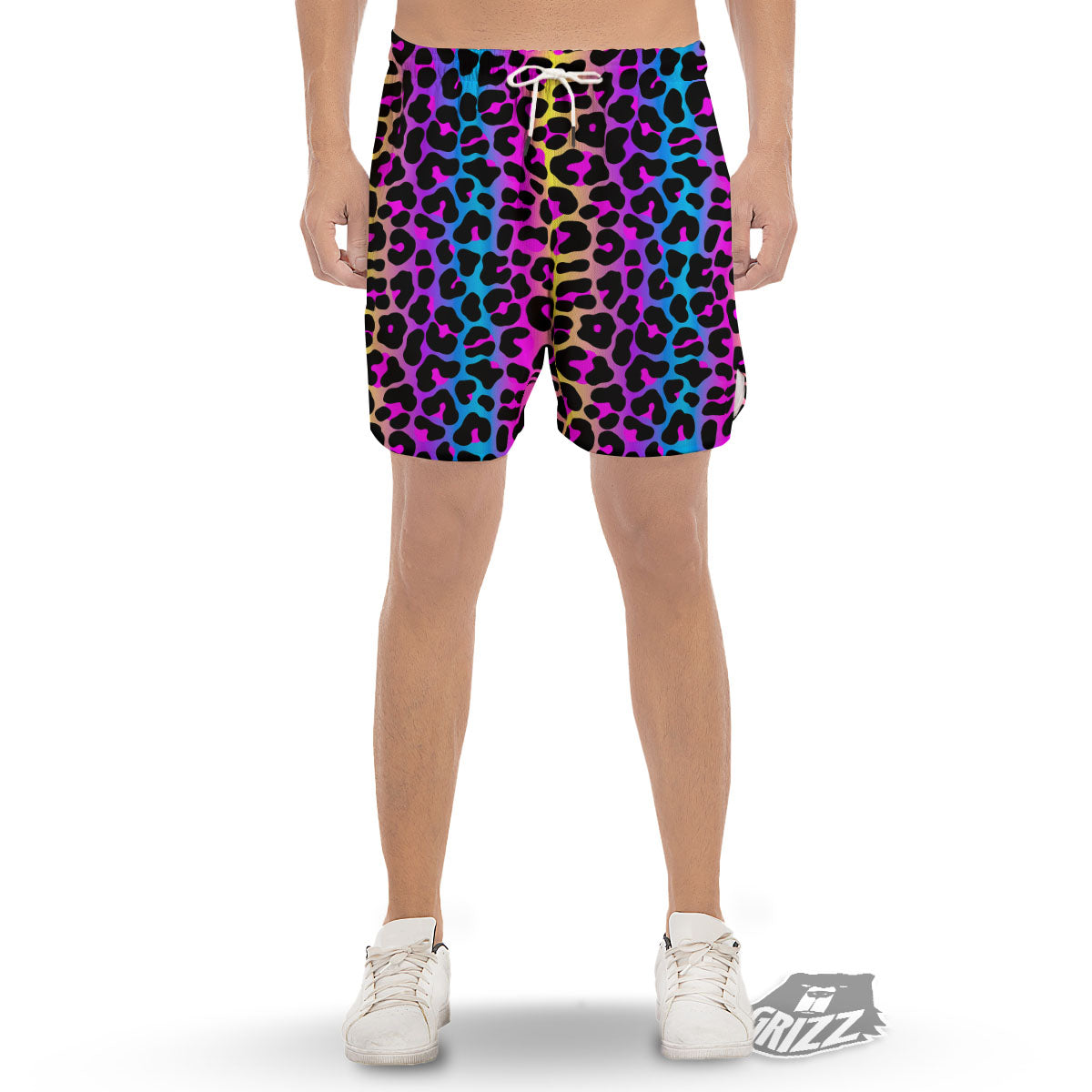 Leopard Rainbow Print Pattern Men's Gym Shorts-grizzshop