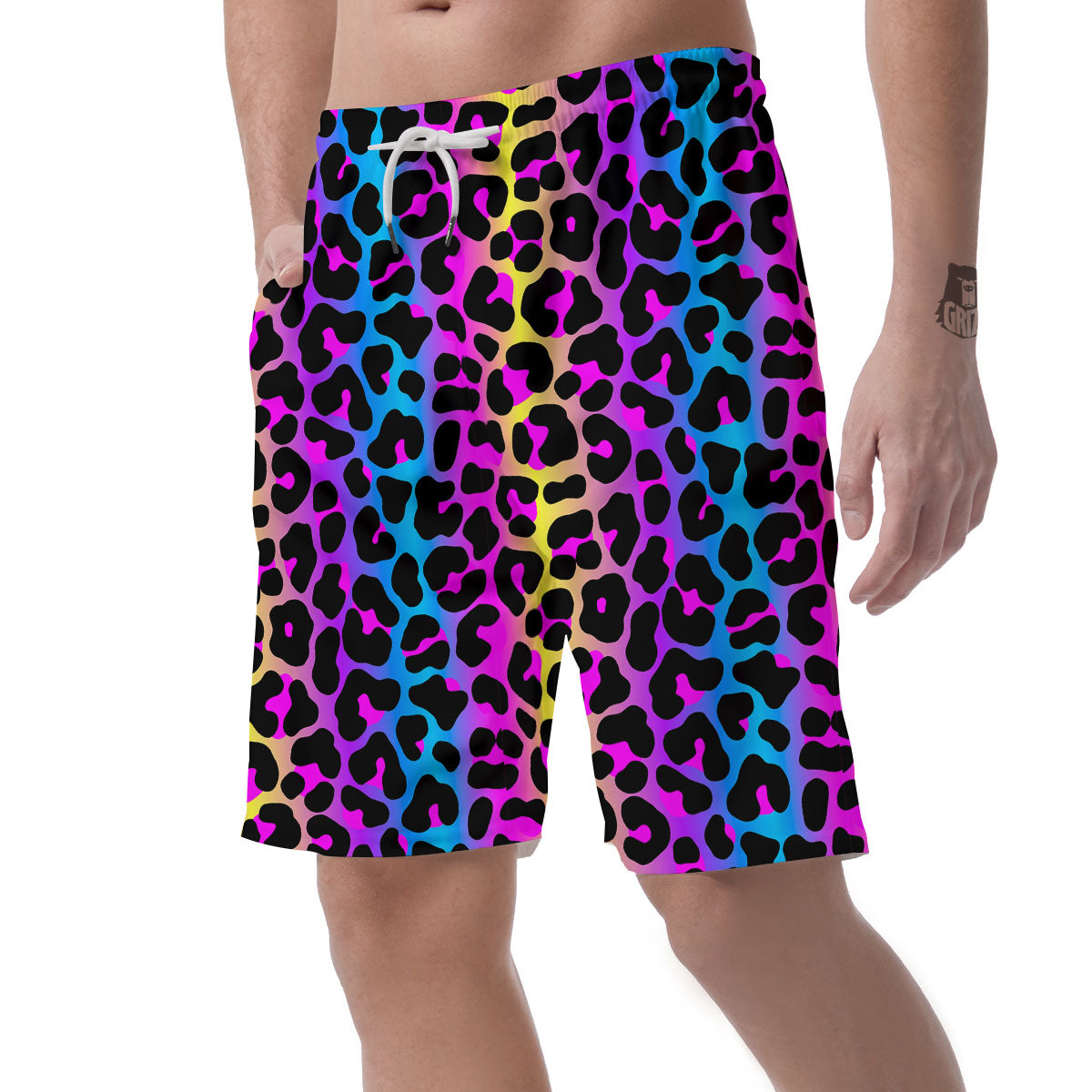 Leopard Rainbow Print Pattern Men's Shorts-grizzshop