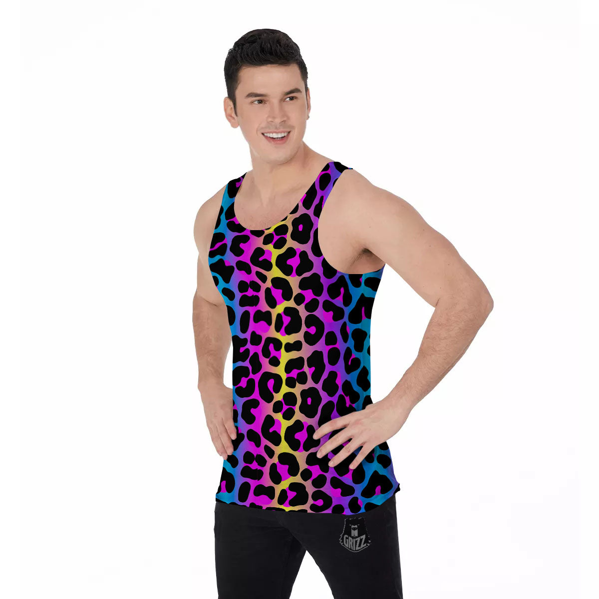 Leopard Rainbow Print Pattern Men's Tank Top-grizzshop