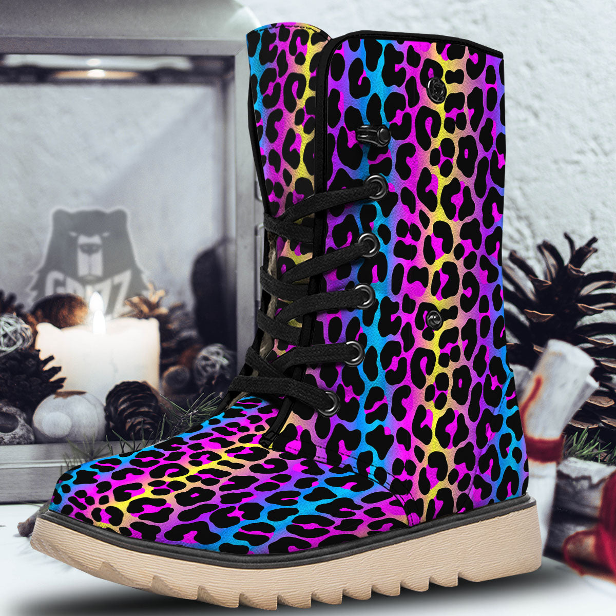 Leopard Rainbow Print Pattern Snow Boots-grizzshop