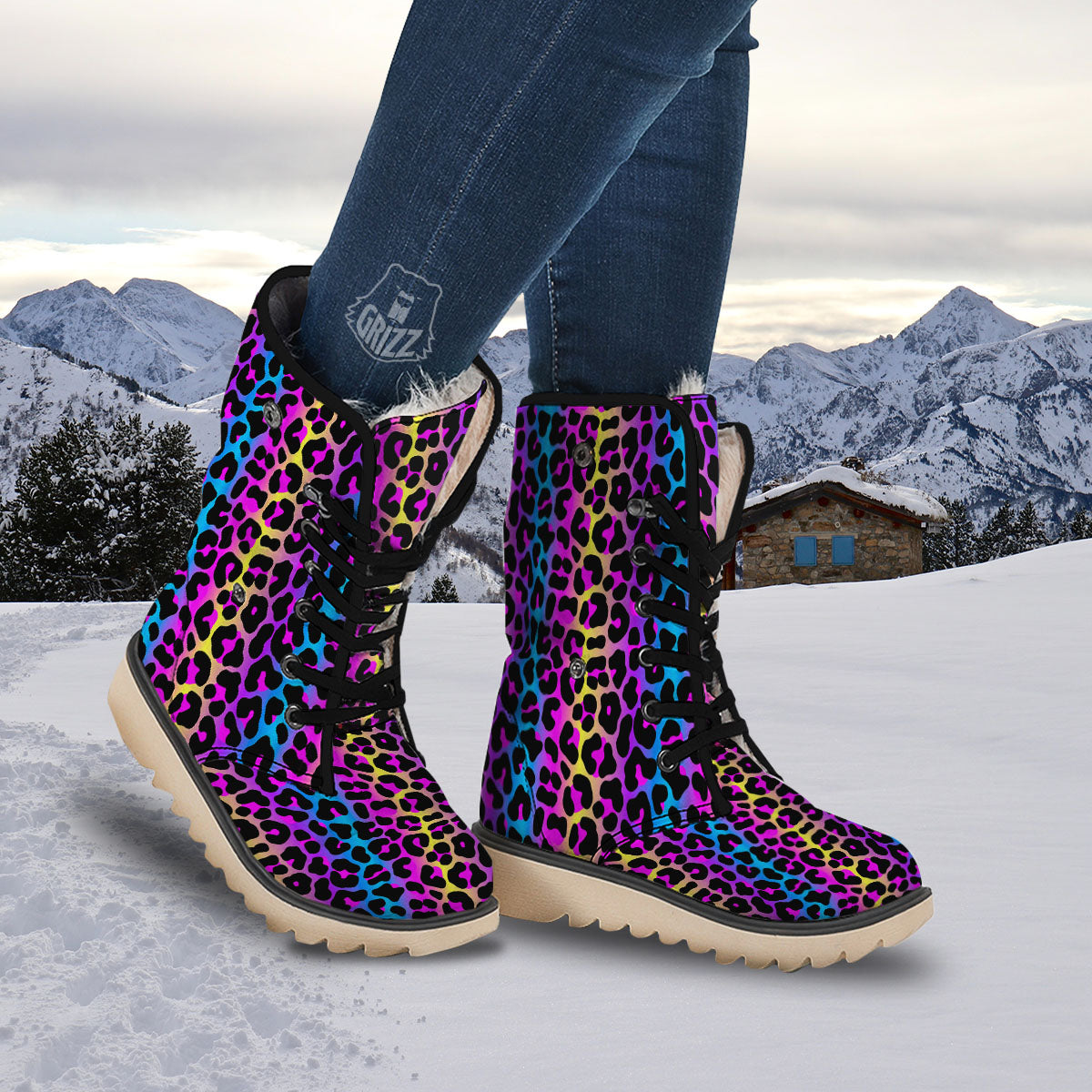 Leopard Rainbow Print Pattern Snow Boots-grizzshop
