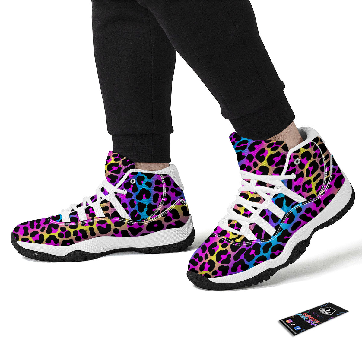 Leopard Rainbow Print Pattern White Bball Shoes-grizzshop
