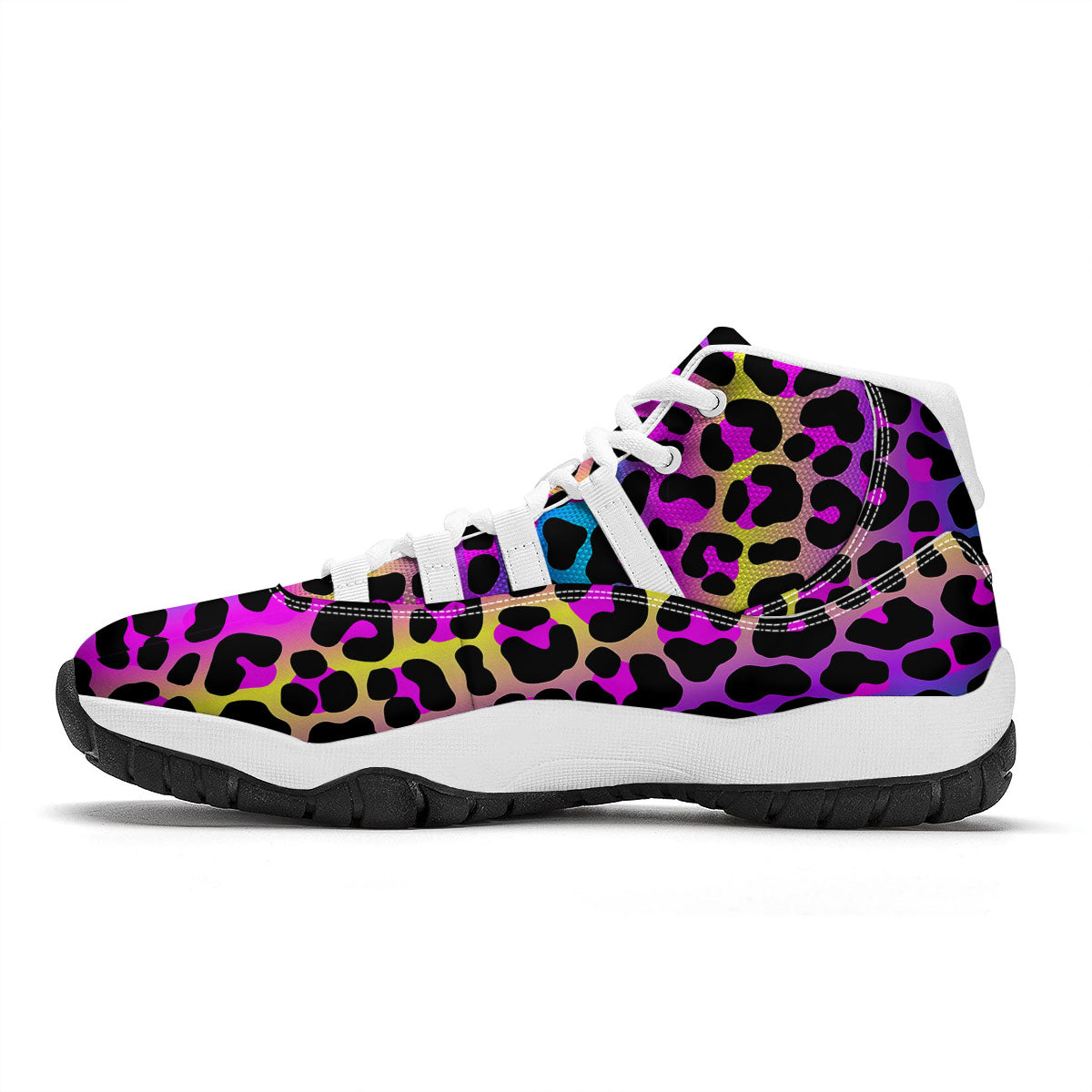 Leopard Rainbow Print Pattern White Bball Shoes-grizzshop
