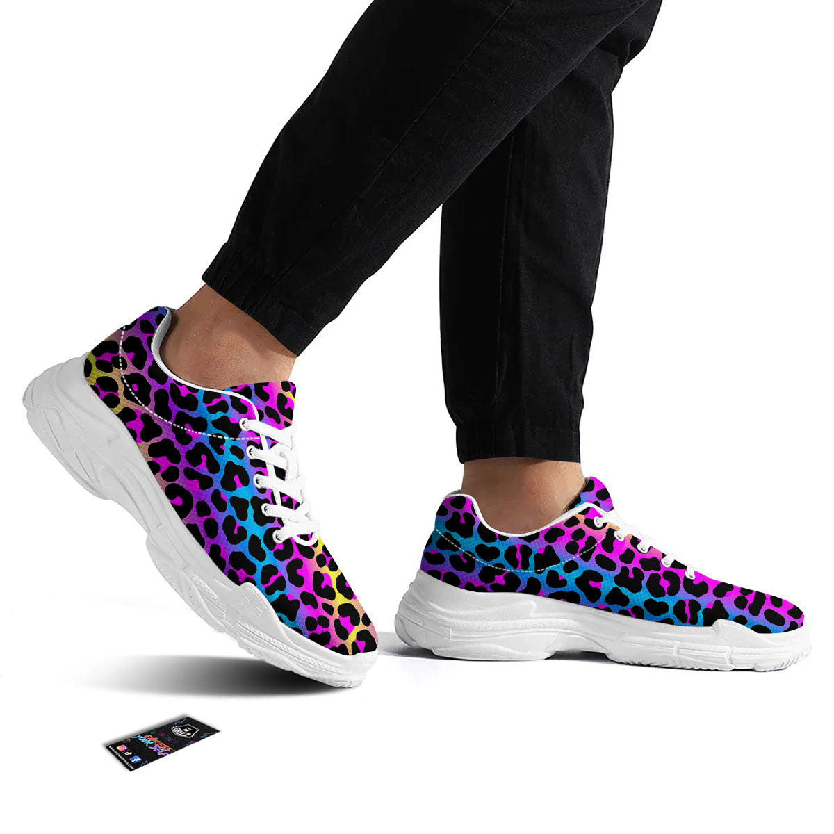 Leopard Rainbow Print Pattern White Chunky Shoes-grizzshop