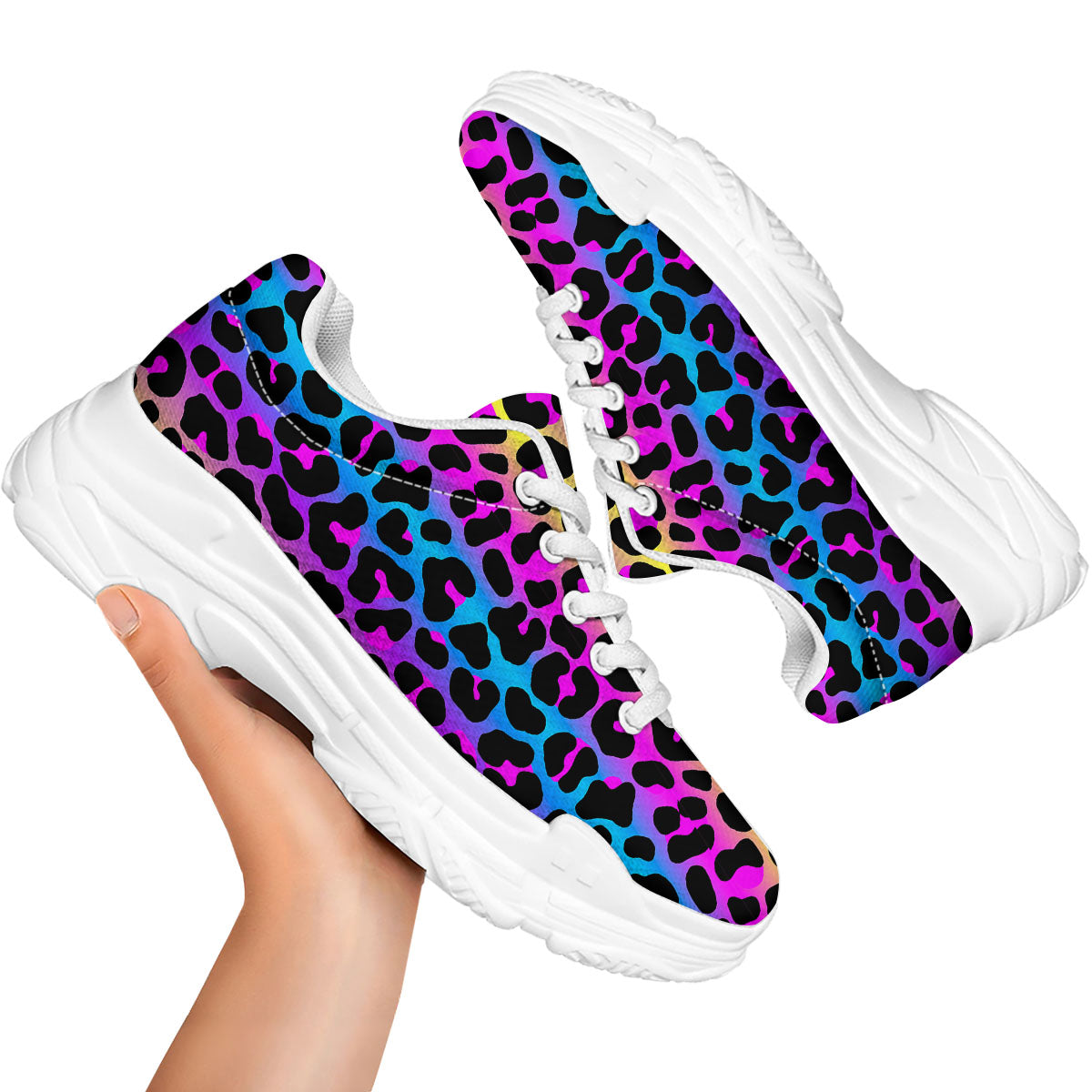 Leopard Rainbow Print Pattern White Chunky Shoes-grizzshop