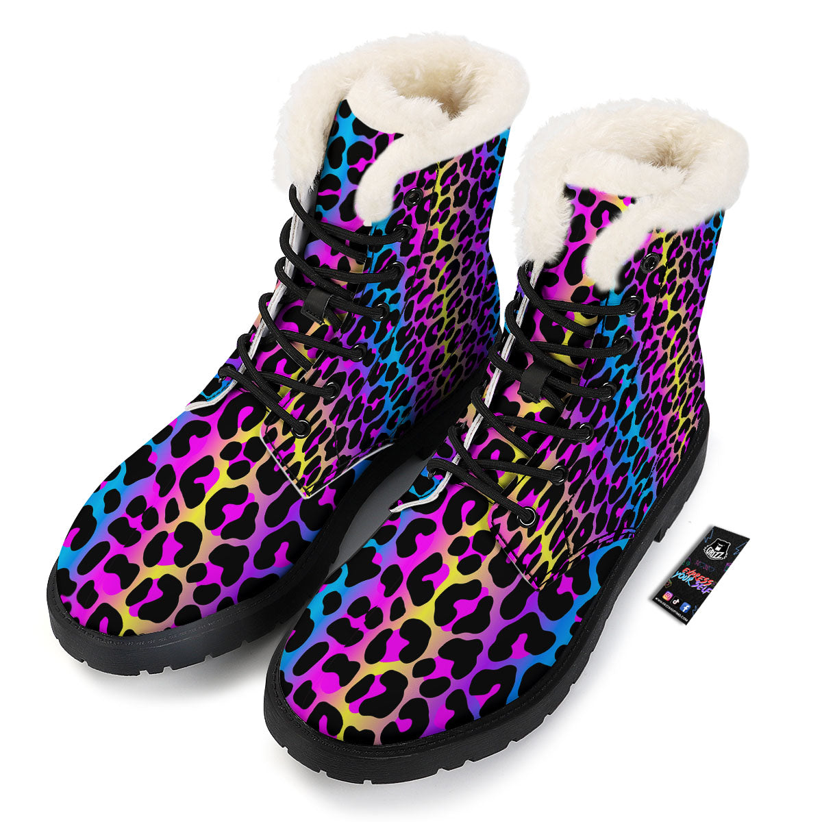 Leopard Rainbow Print Pattern Winter Boots-grizzshop